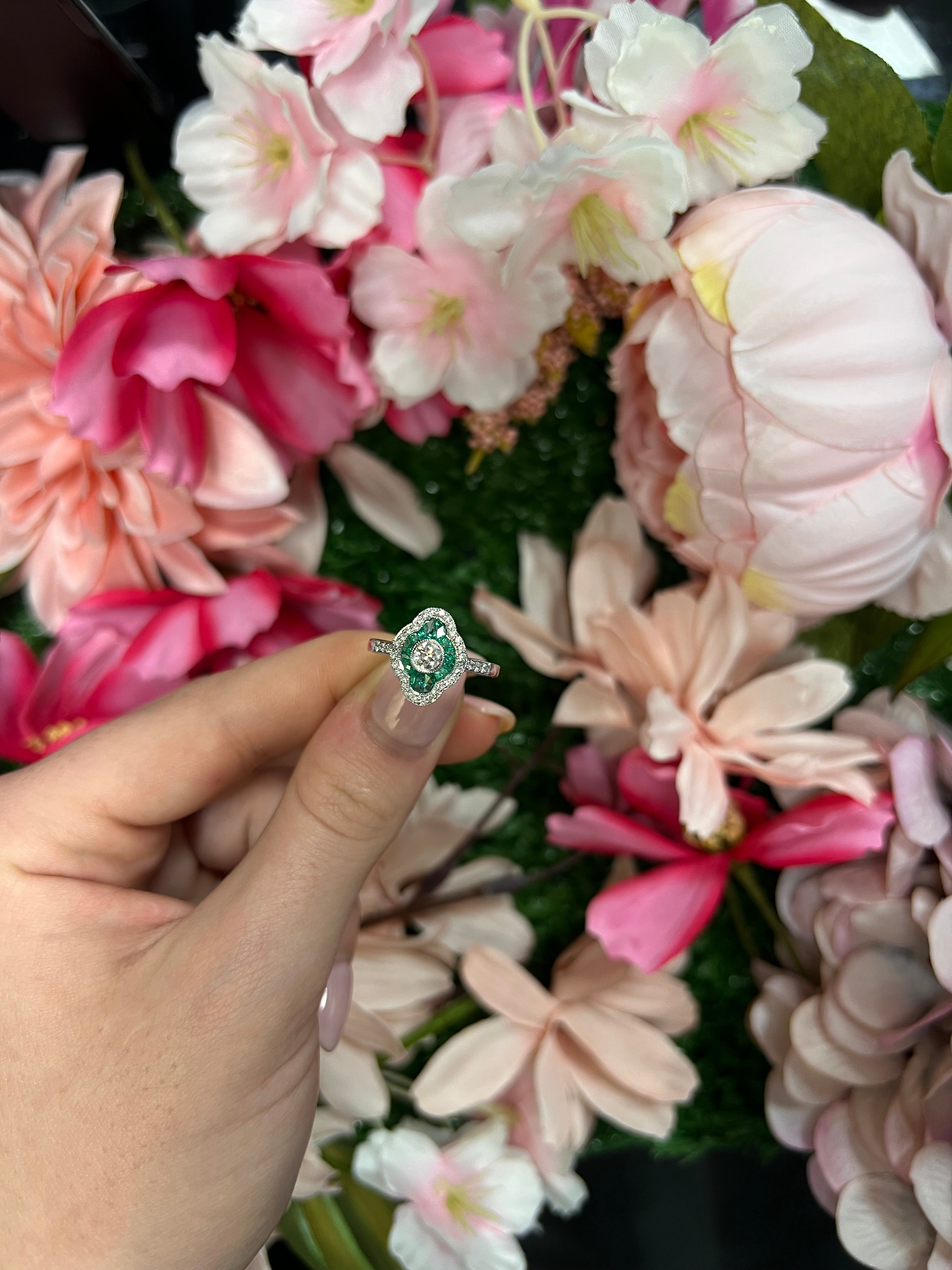 18 Carat White Gold Emerald & Diamond Dress Ring