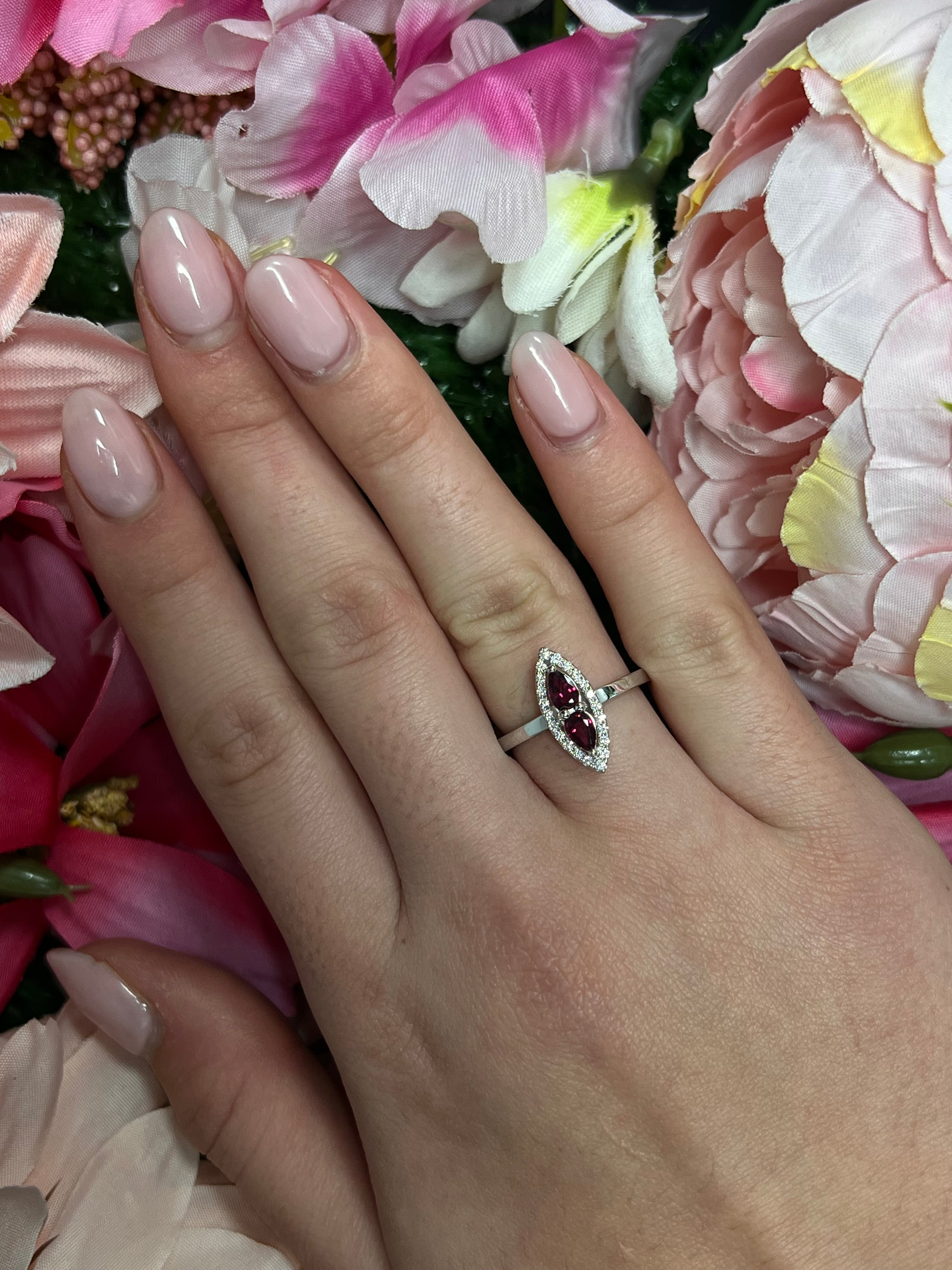 18 Carat White Gold Ruby & Diamond Marquise Dress Ring – Handmade Design