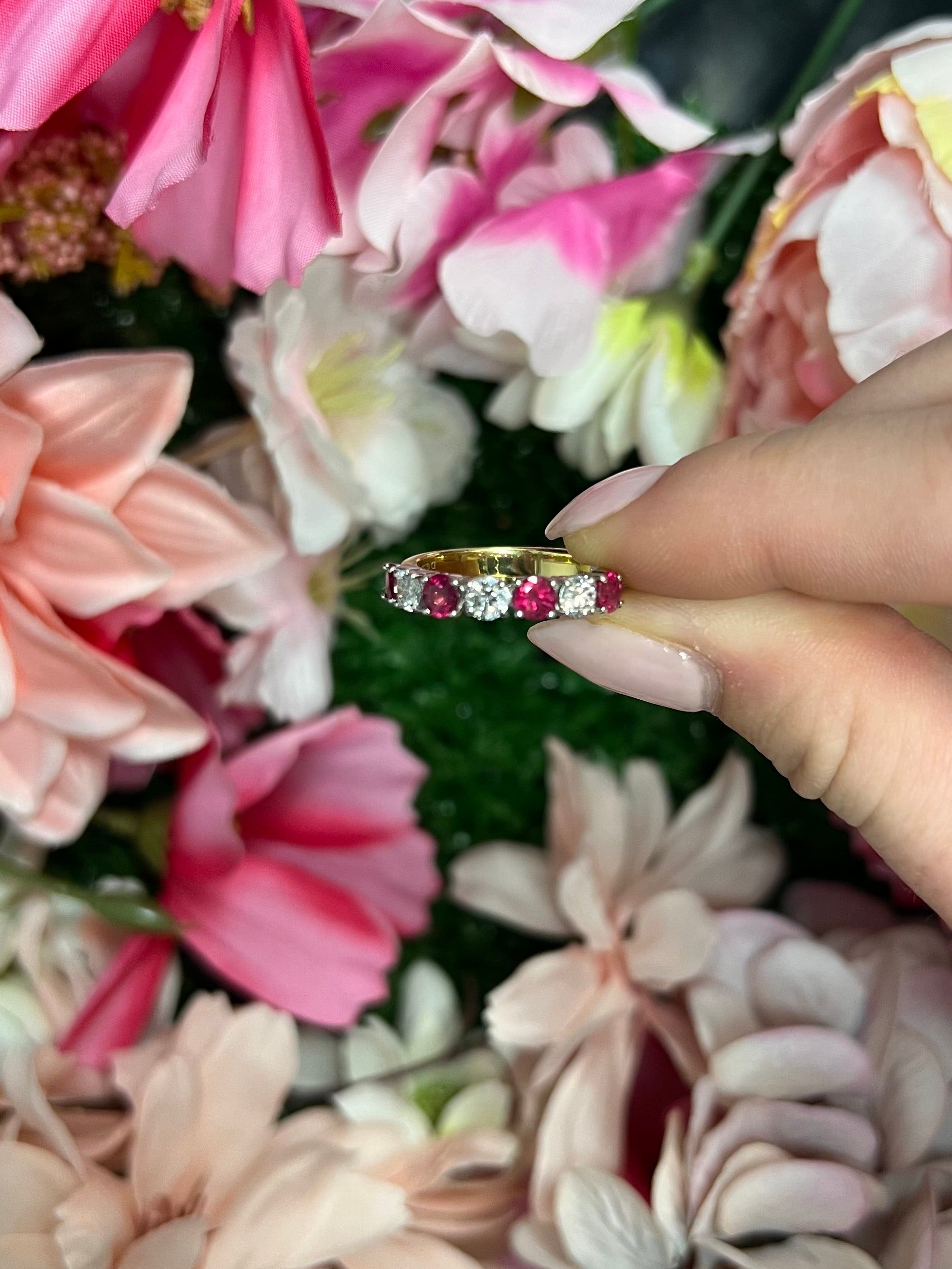 18 Carat Yellow Gold Ruby & Diamond Half Eternity Ring