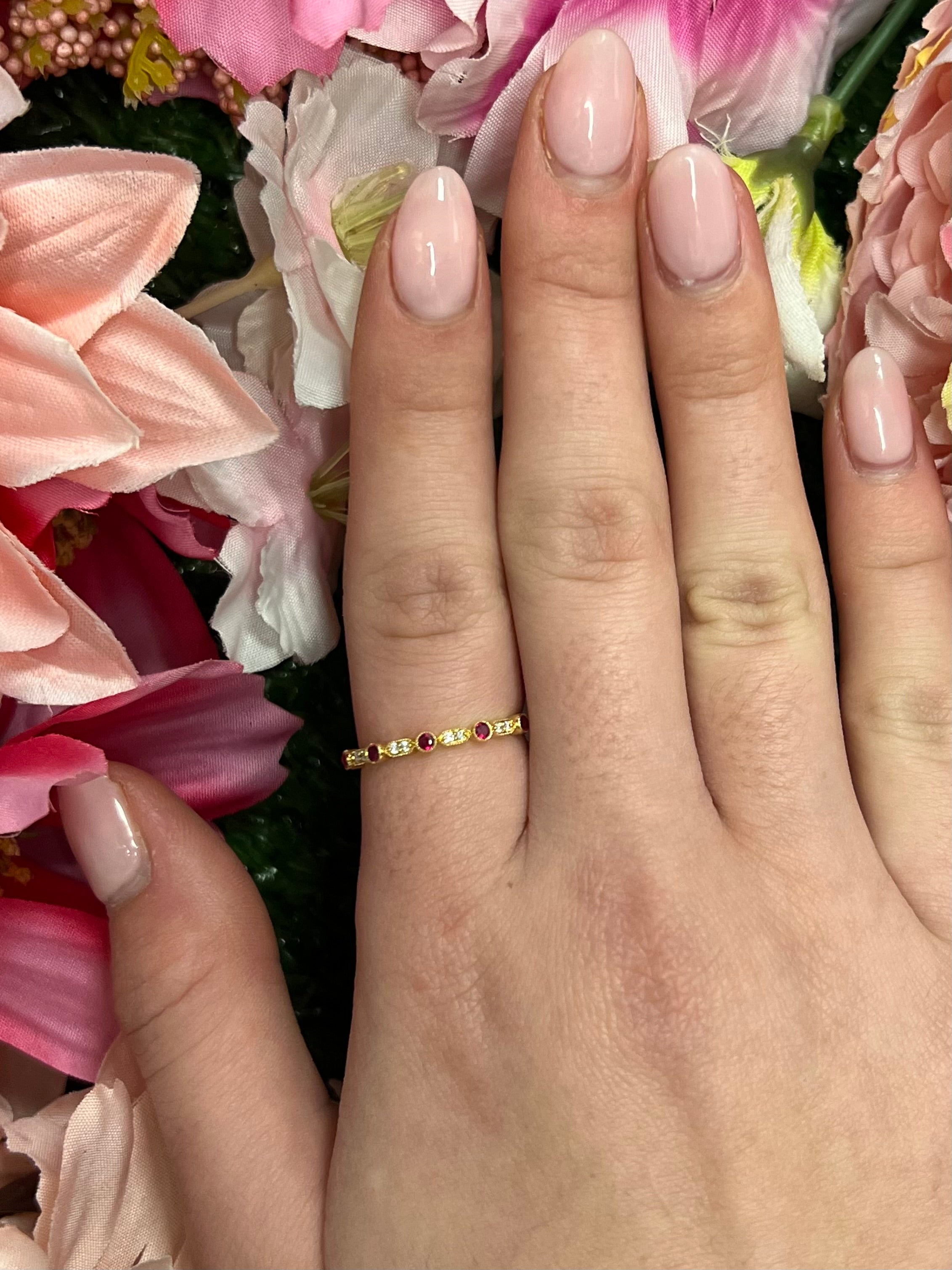 18 Carat Yellow Gold Ruby and Diamond Half Eternity Ring