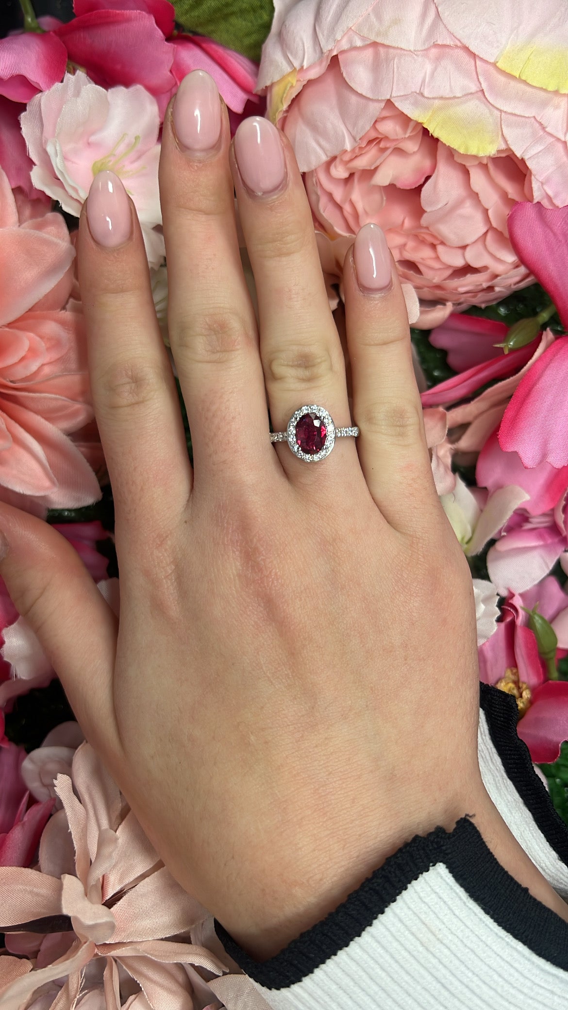 Platinum Ruby and Diamond Halo Ring