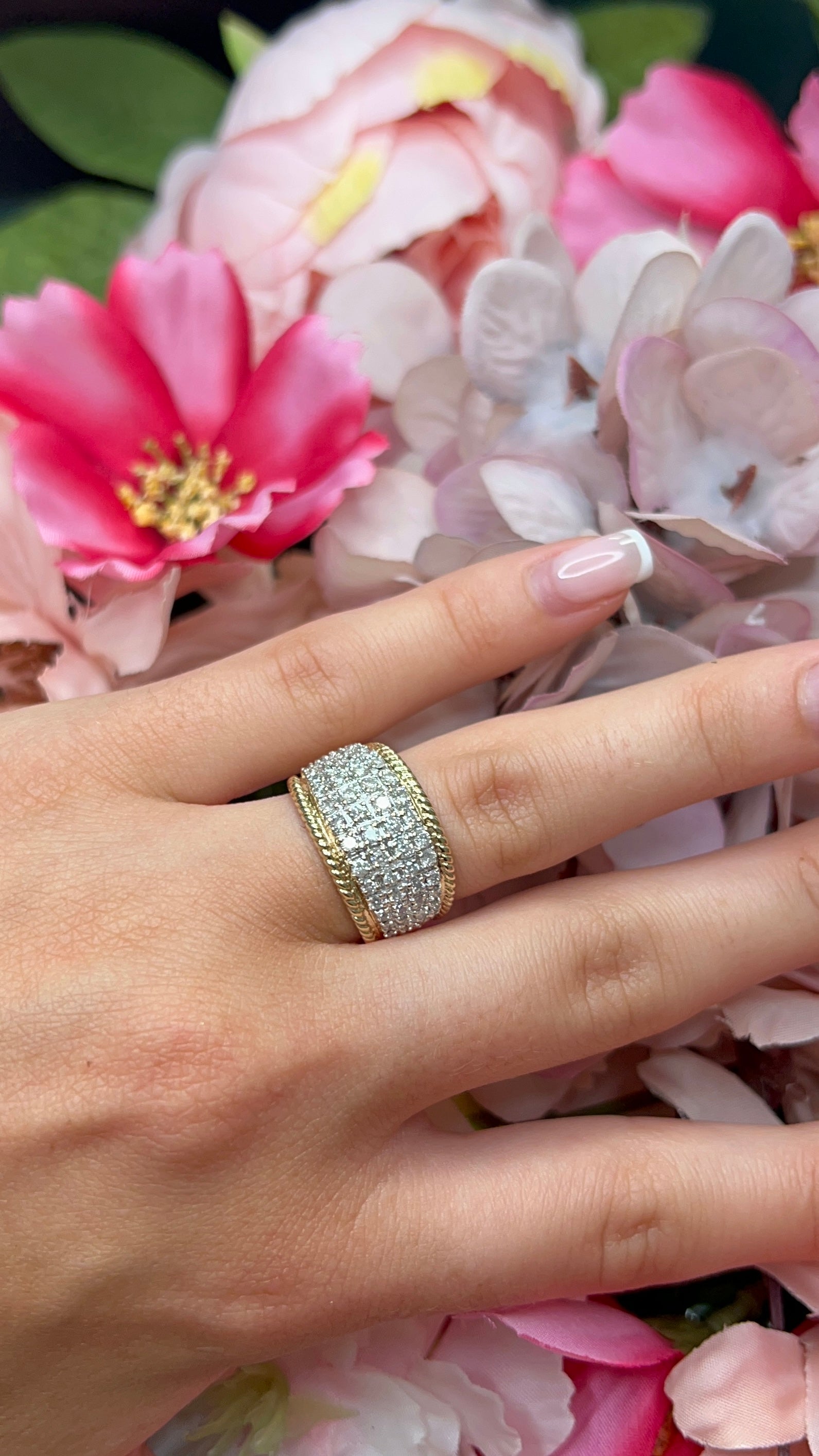 9 Carat Yellow and White Gold Multi Diamond Dress Ring 1.00ct
