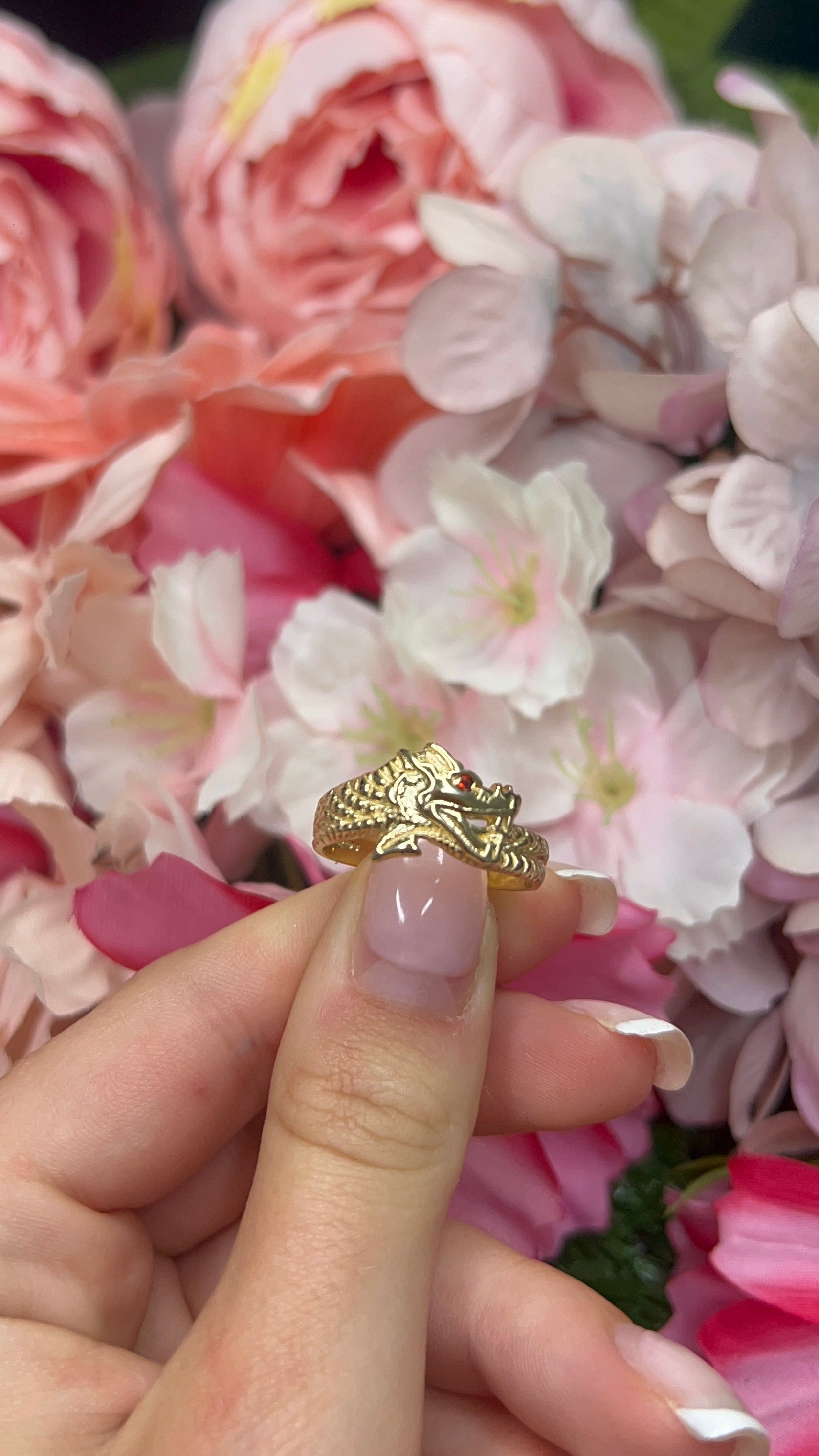 9 Carat Yellow Gold Garnet Dragon Ring