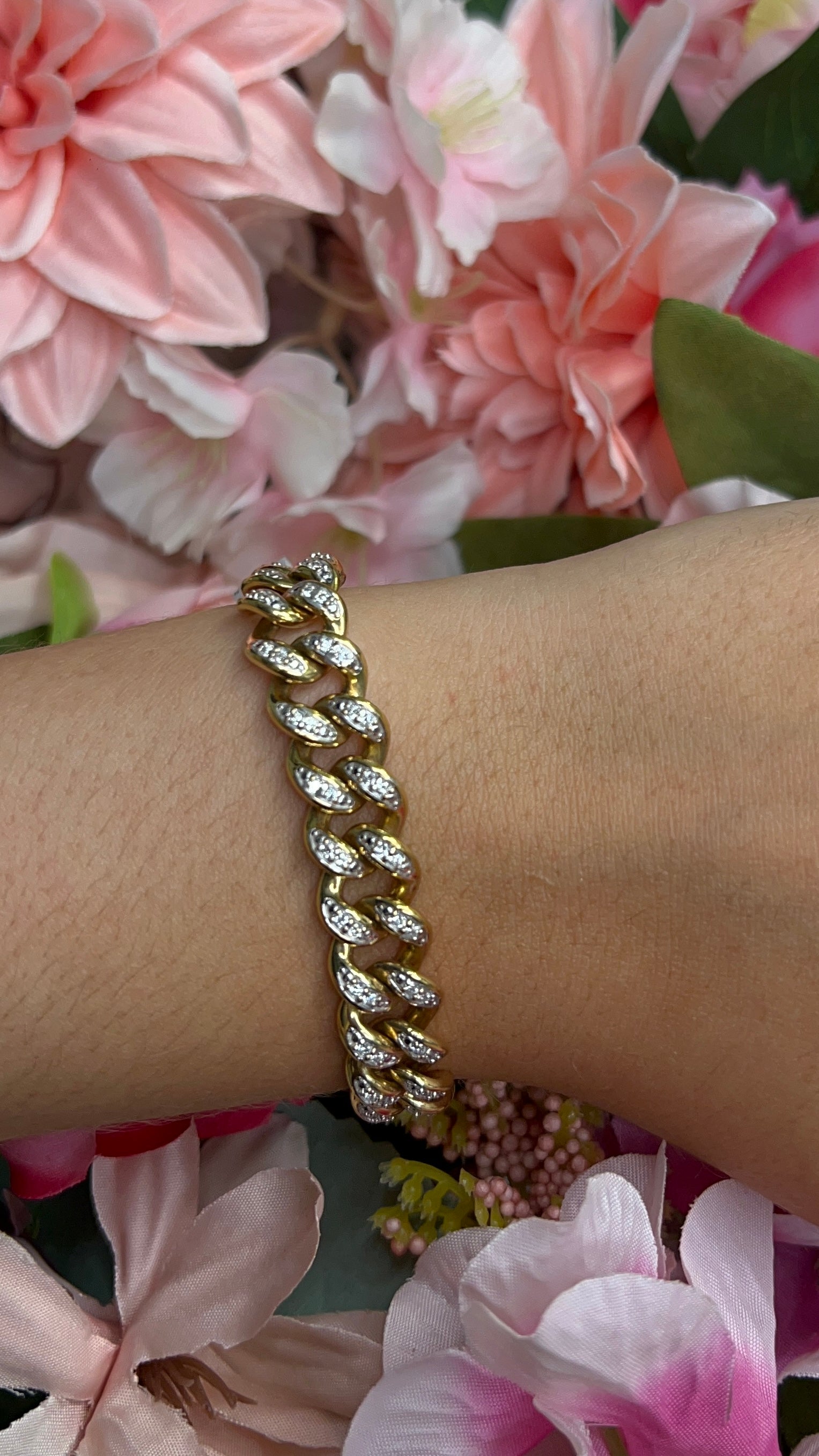 Gold Plated Silver and Diamond Curb Bracelet