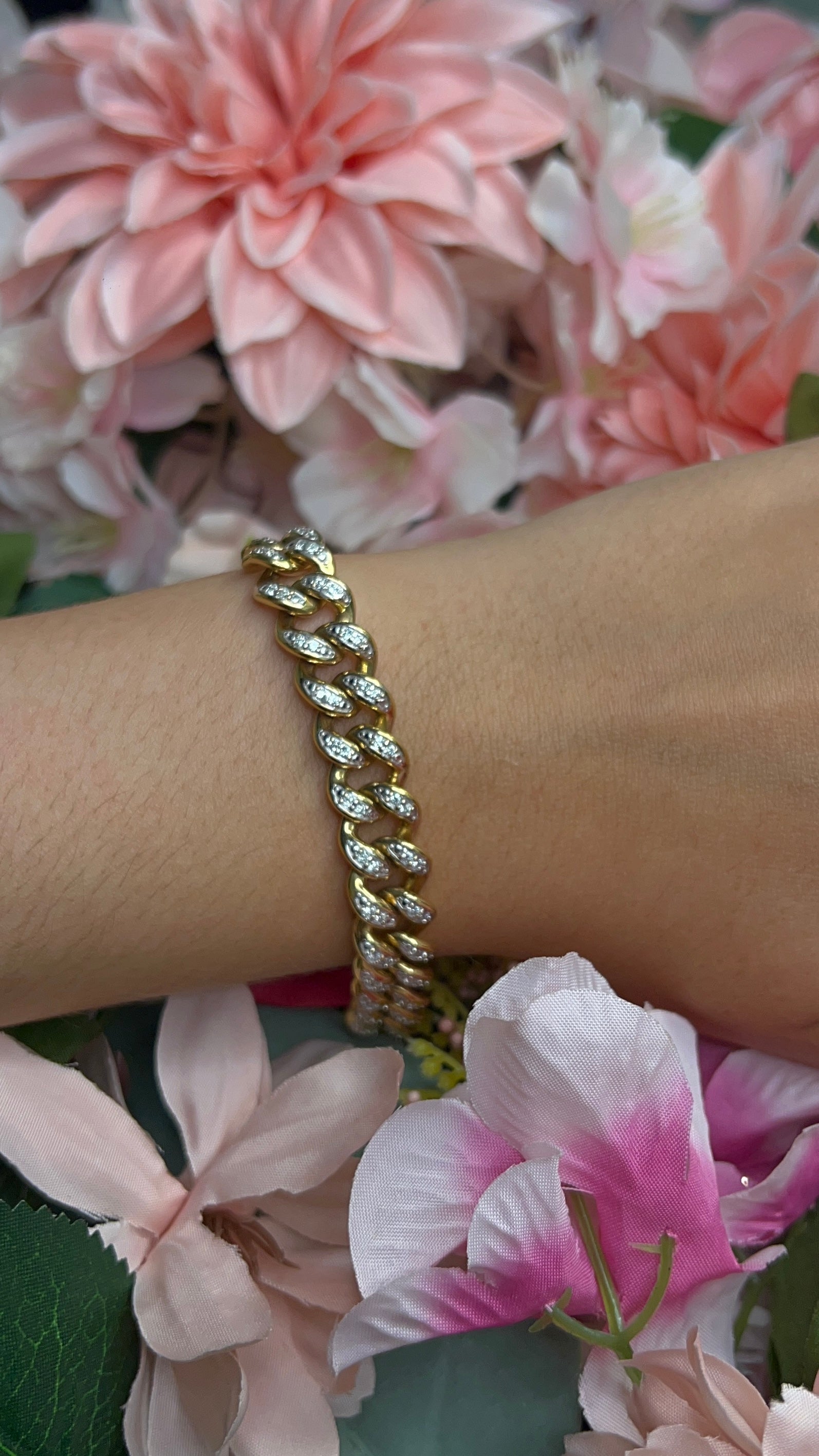 Gold Plated Silver and Diamond Curb Bracelet