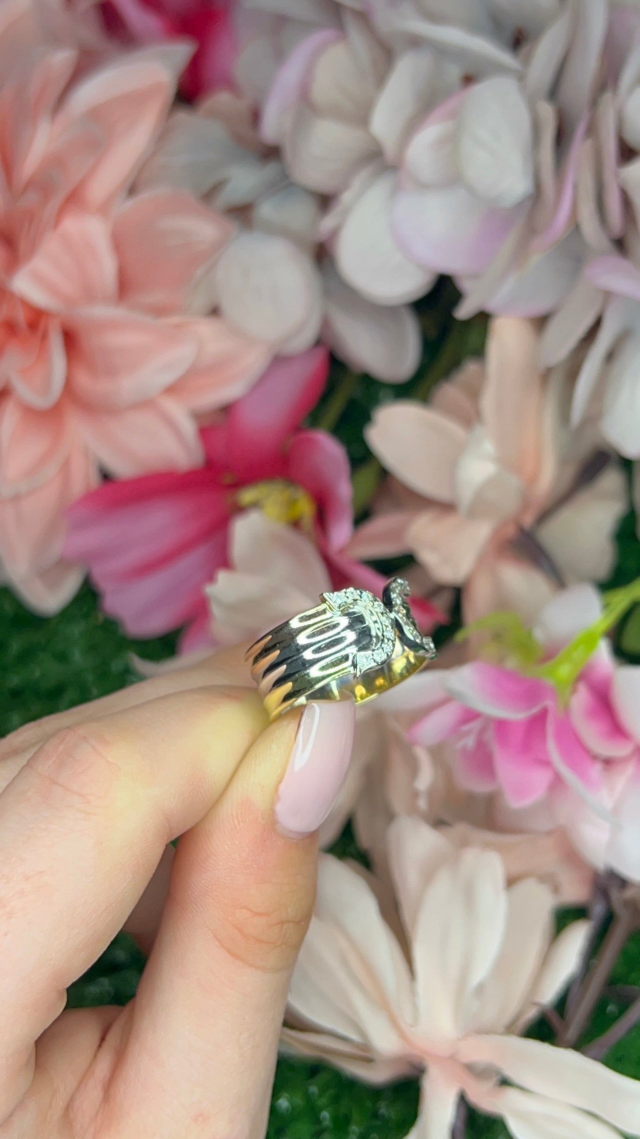 18 Carat Yellow, White and Rose Gold Diamond 'C' Ring