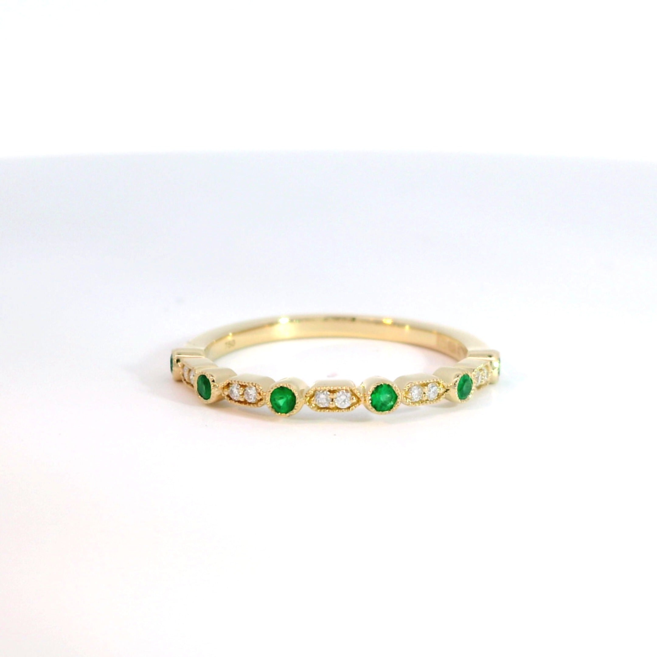 18 Carat Yellow Gold Emerald and Diamond Half Eternity Ring