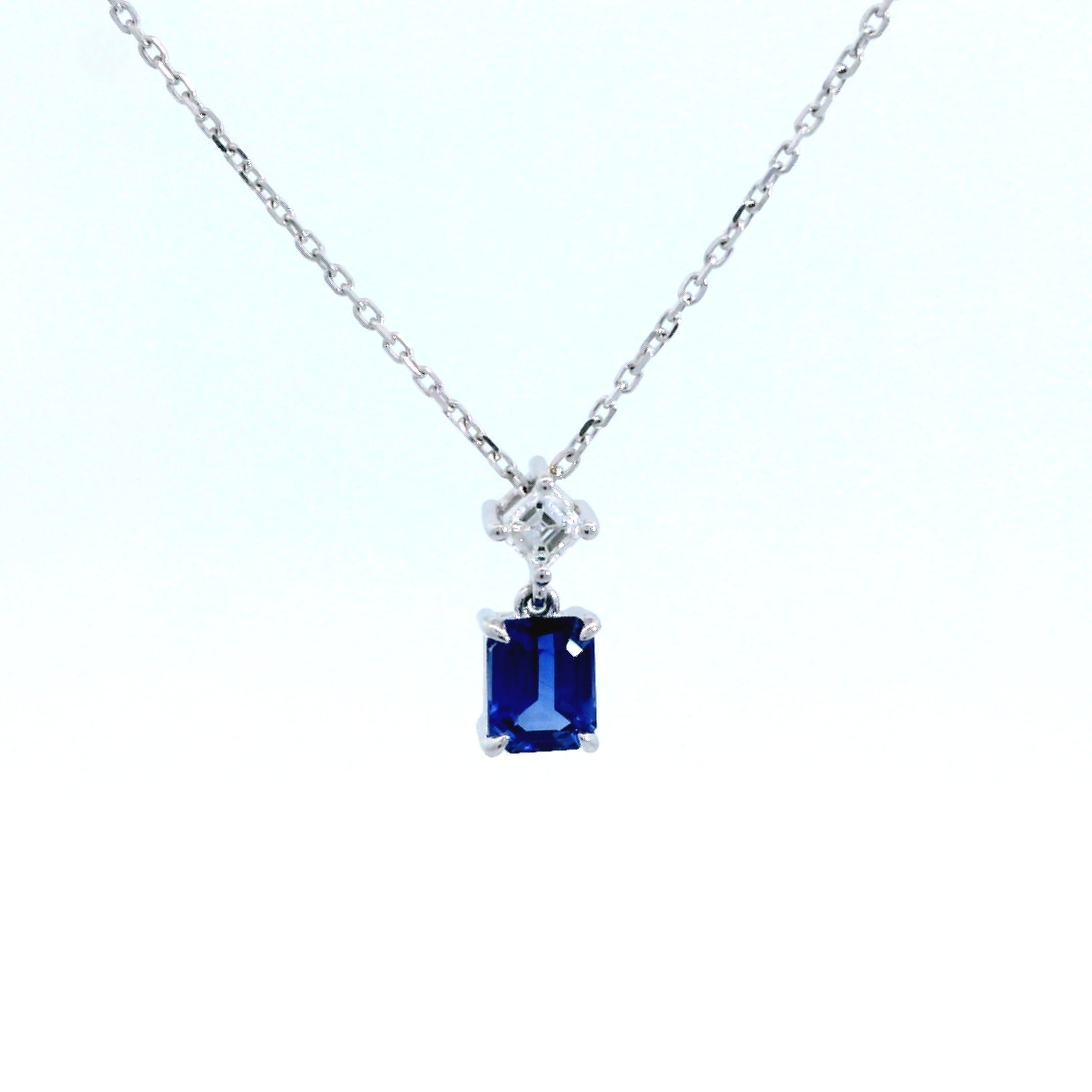 18 Carat White Gold Sapphire and Diamond Pendant on Chain