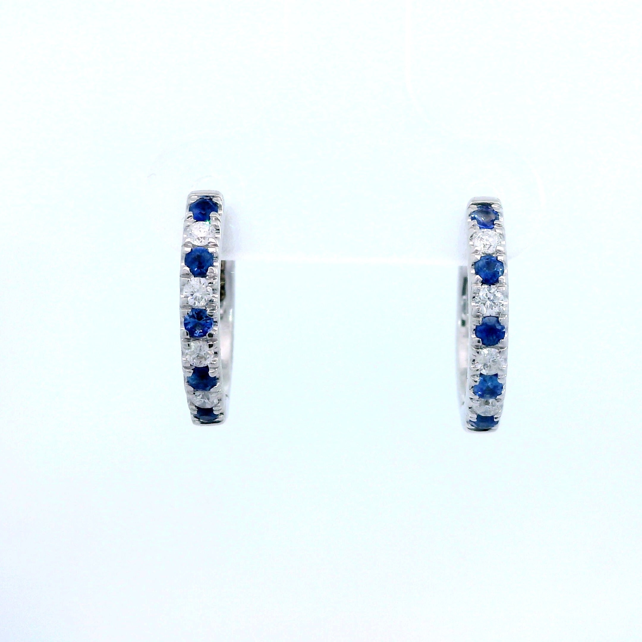 18 Carat White Gold Sapphire and Diamond Huggie Earrings