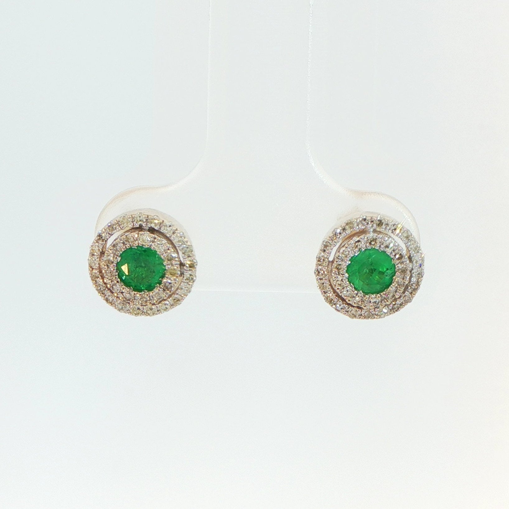 18 Carat Yellow Gold Emerald and Diamond Stud Earrings