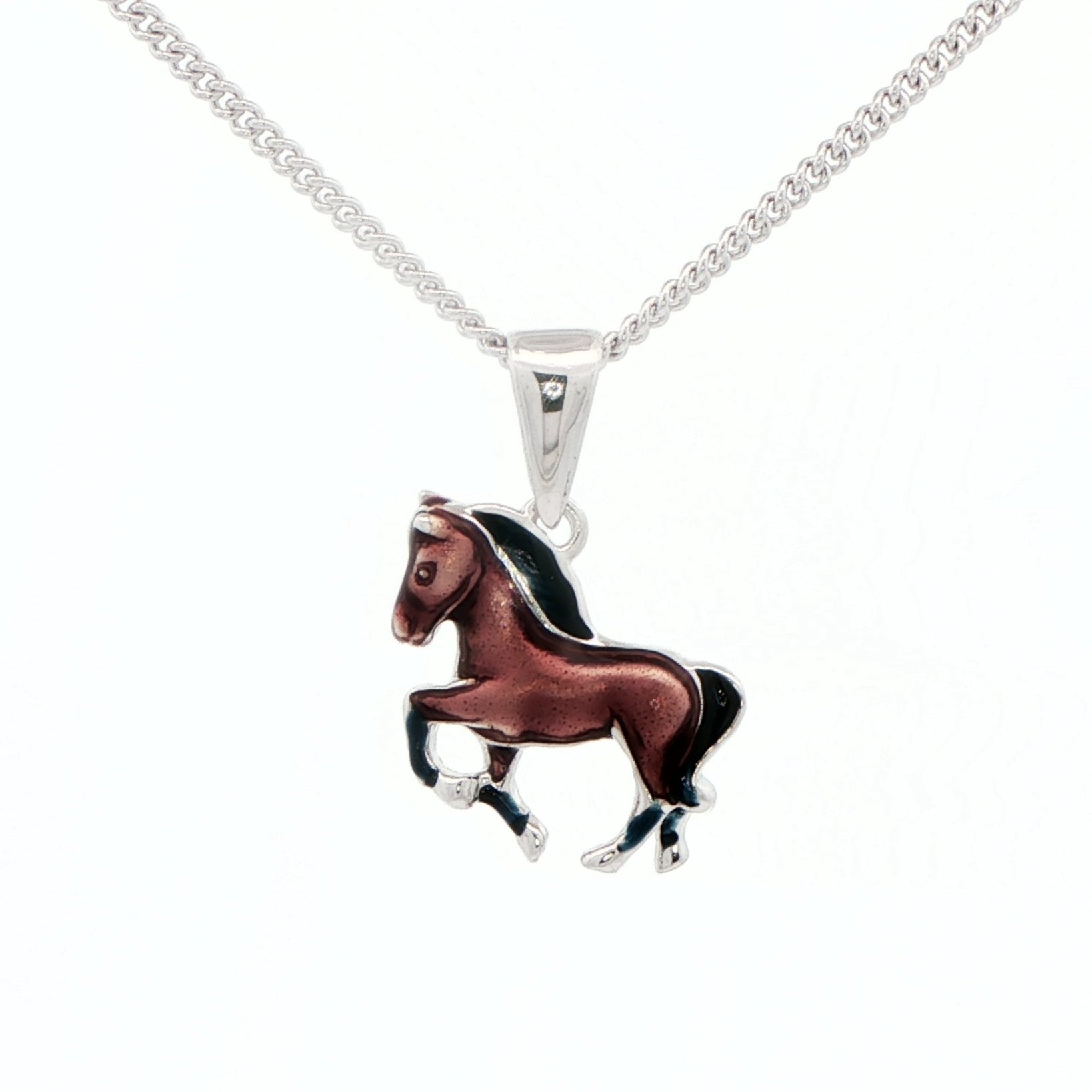 Silver and Enamel Horse Pendant on Chain