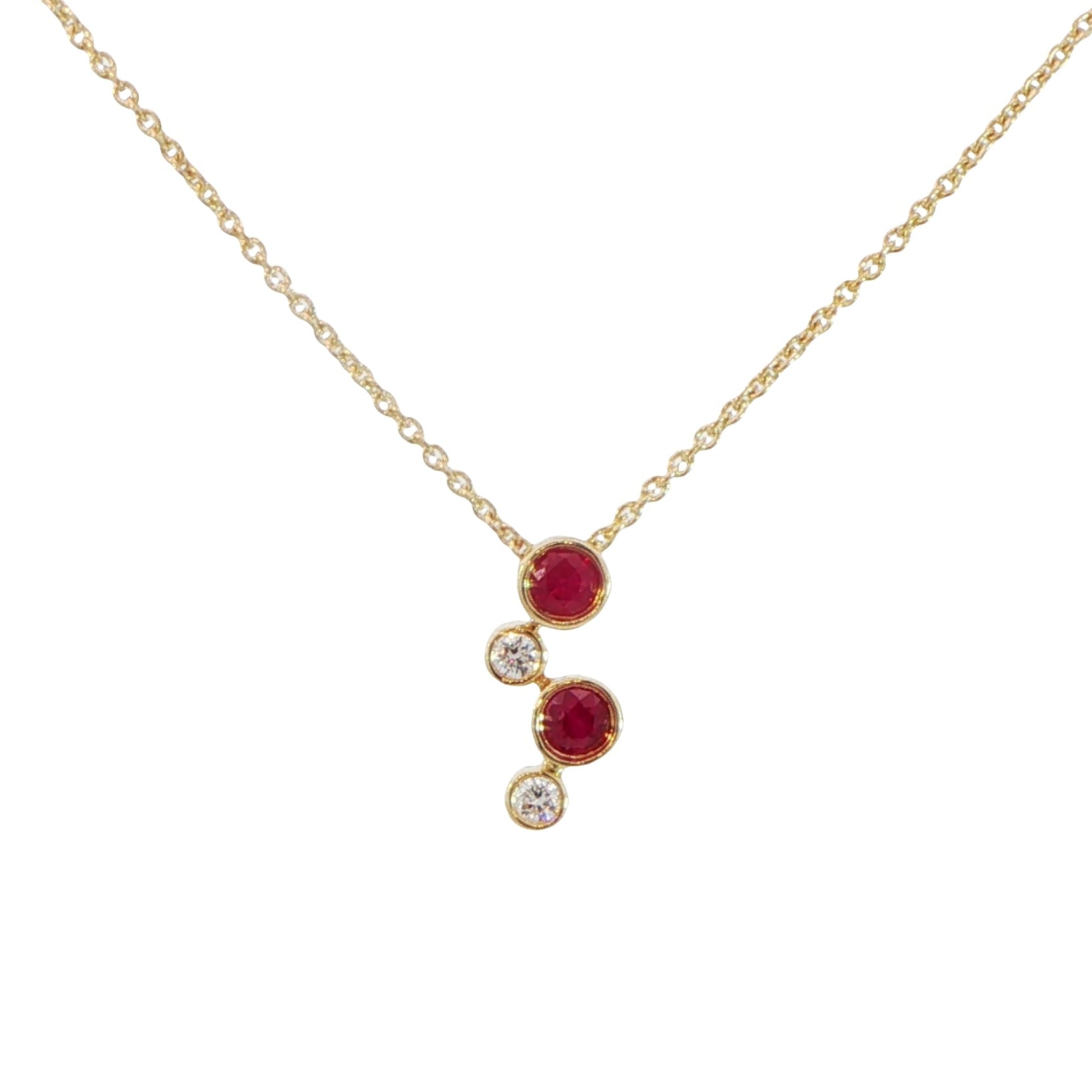 18 Carat Yellow Gold Ruby and Diamond Pendant on Chain