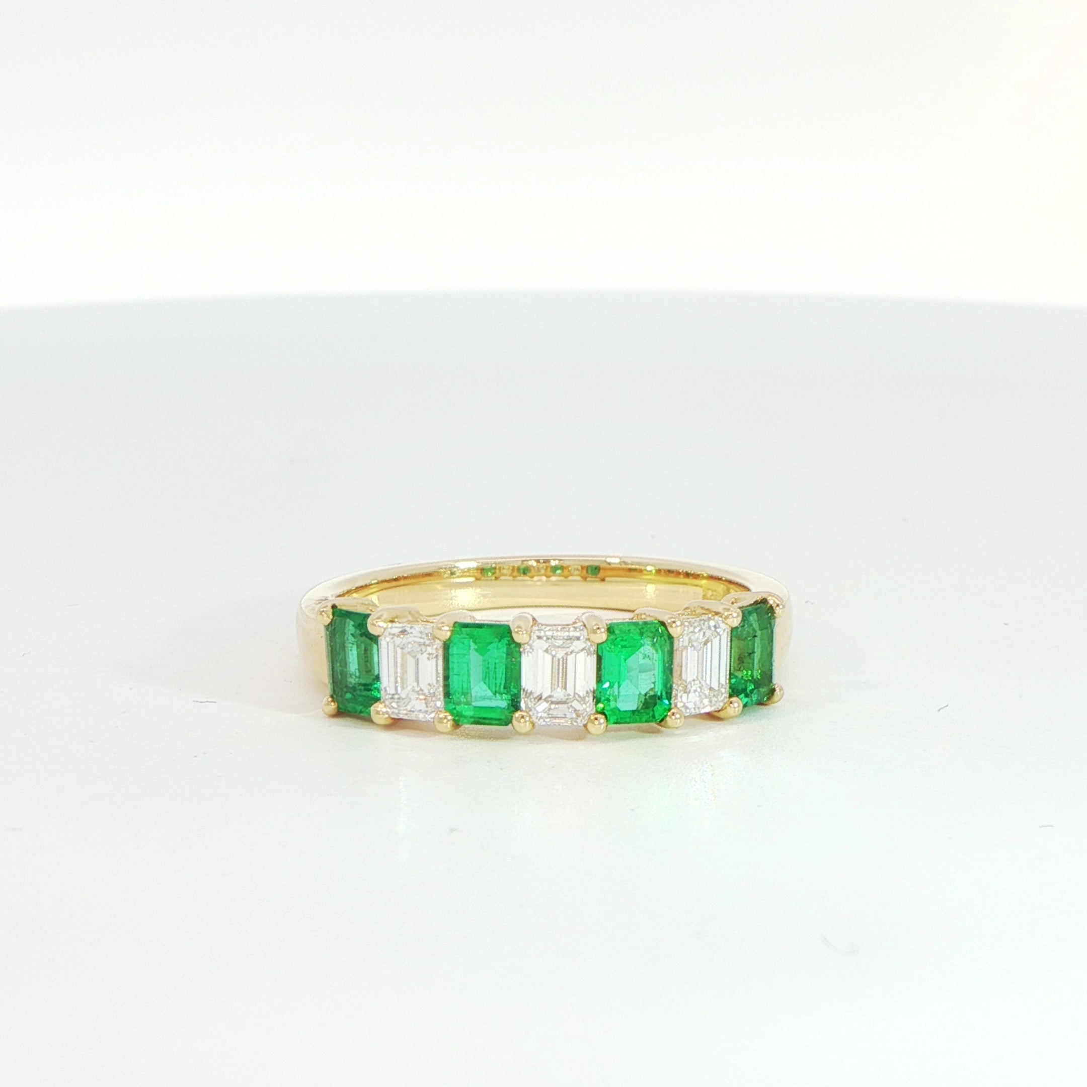 18 Carat Yellow Gold Emerald and Diamond Half Eternity Ring