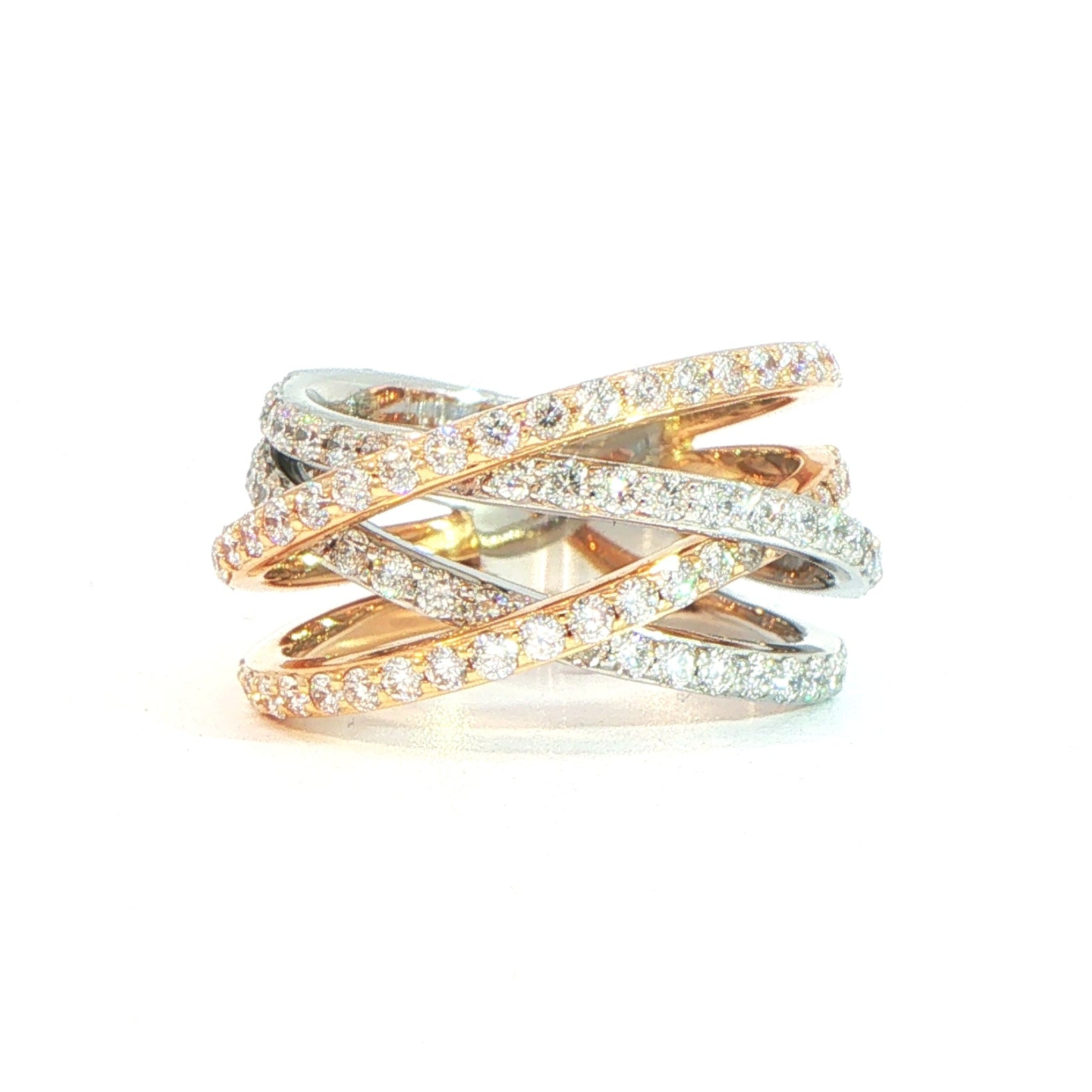 18 Carat Rose Gold and Platinum Diamond Pave Set Dress Ring