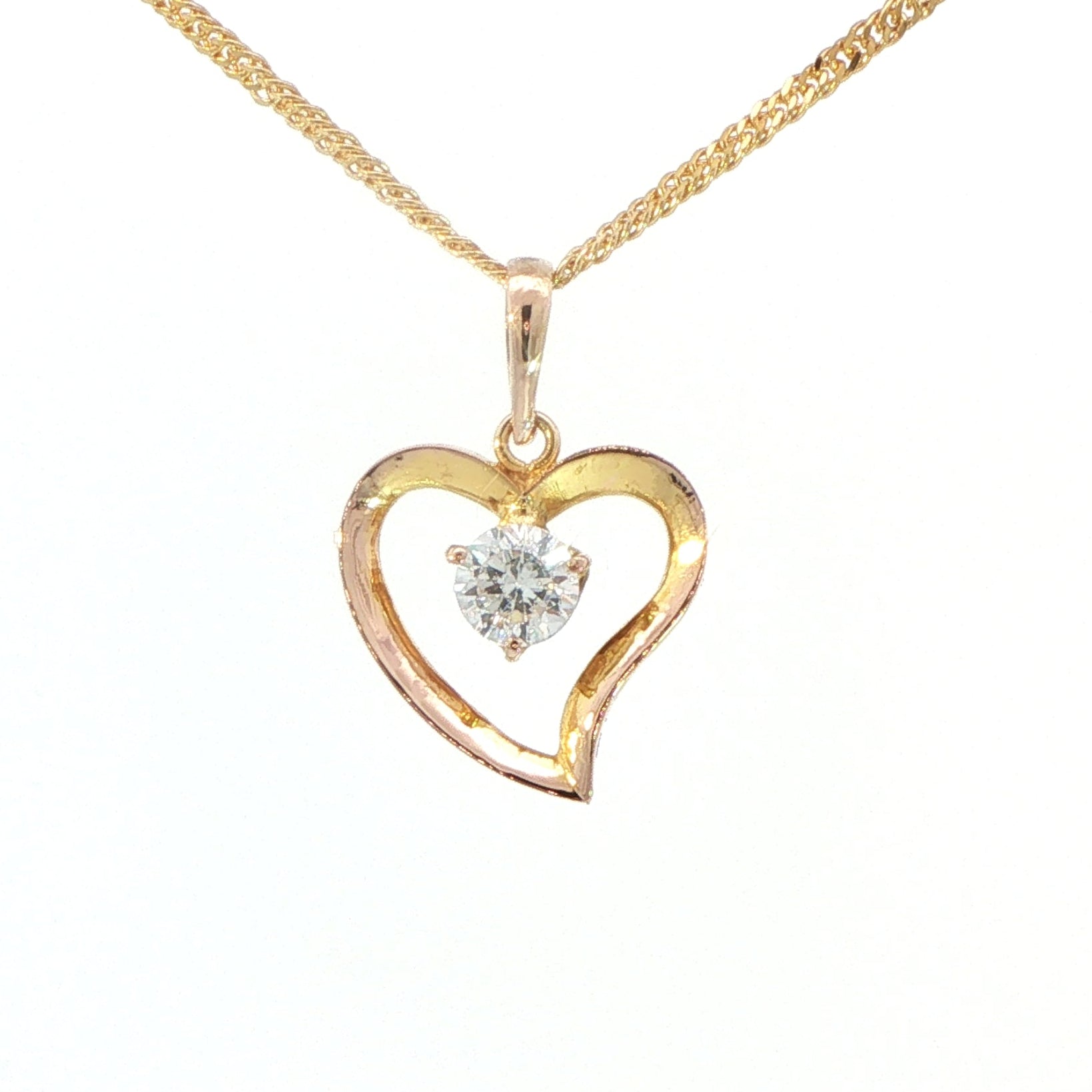 18 Carat Yellow Gold Cubic Zirconia Heart Pendant on Chain