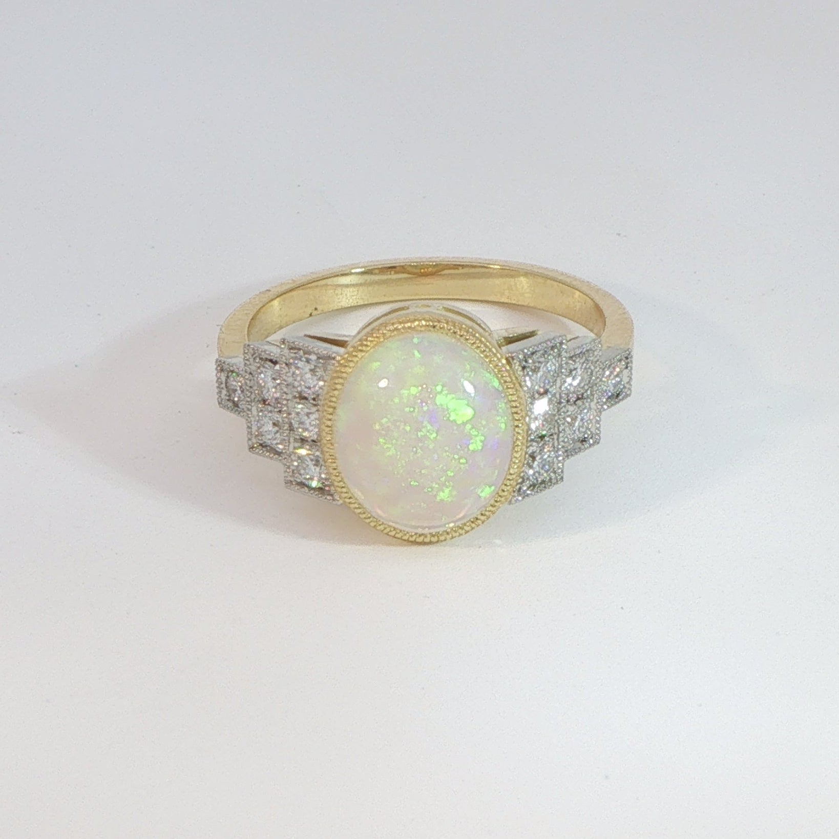 18 Carat Yellow Gold and Platinum Opal and Diamond Cocktail Ring
