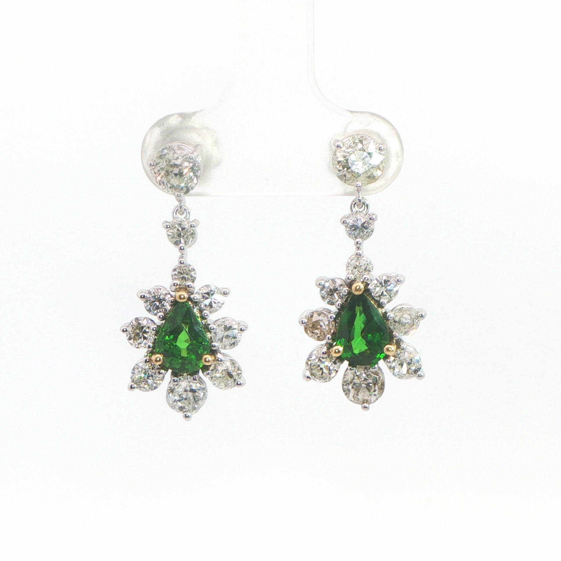 18 Carat White and Yellow Gold Tsavorite and Diamond Earrings