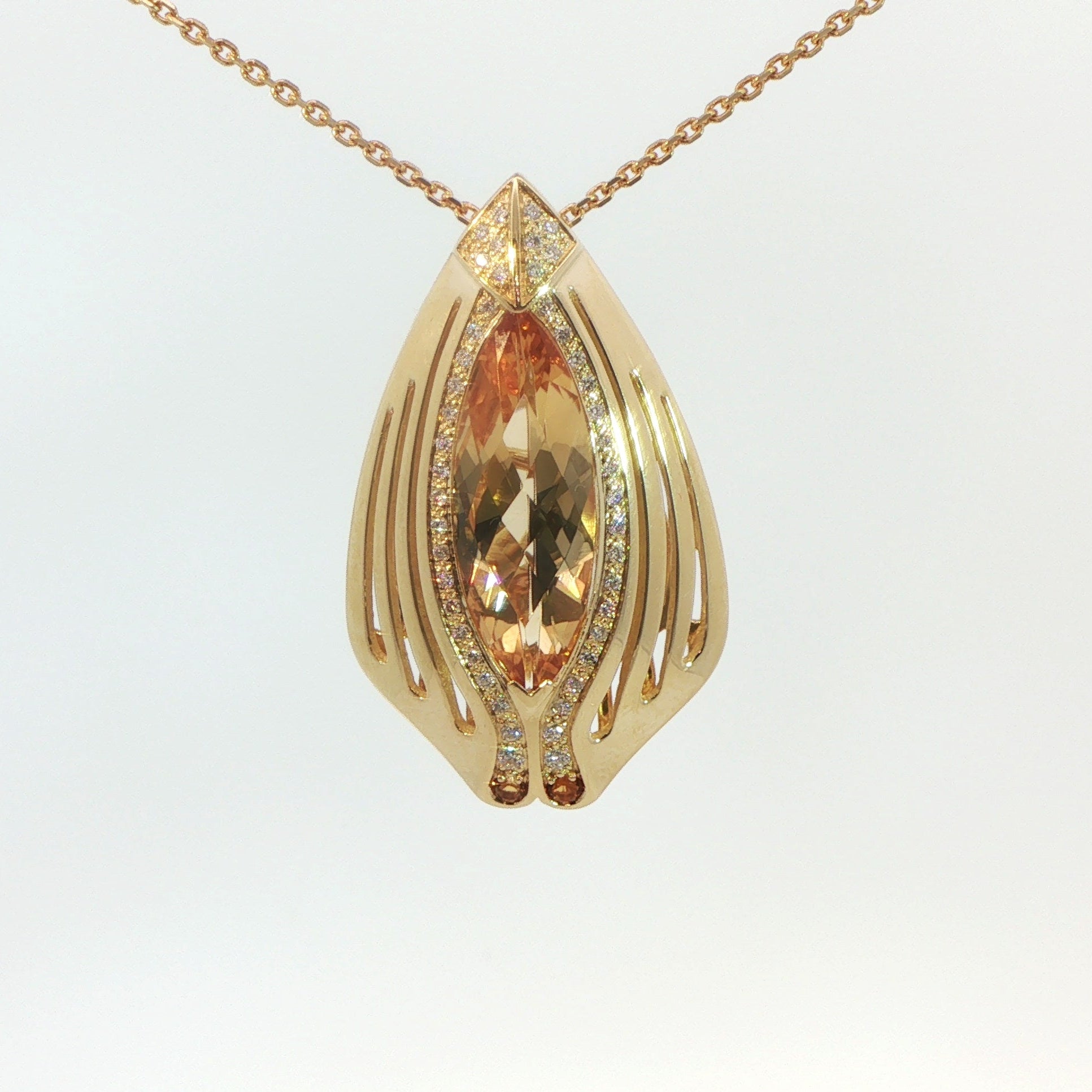 18 Carat Yellow Gold Nina Ricci Citrine and Diamond Pendant on Chain
