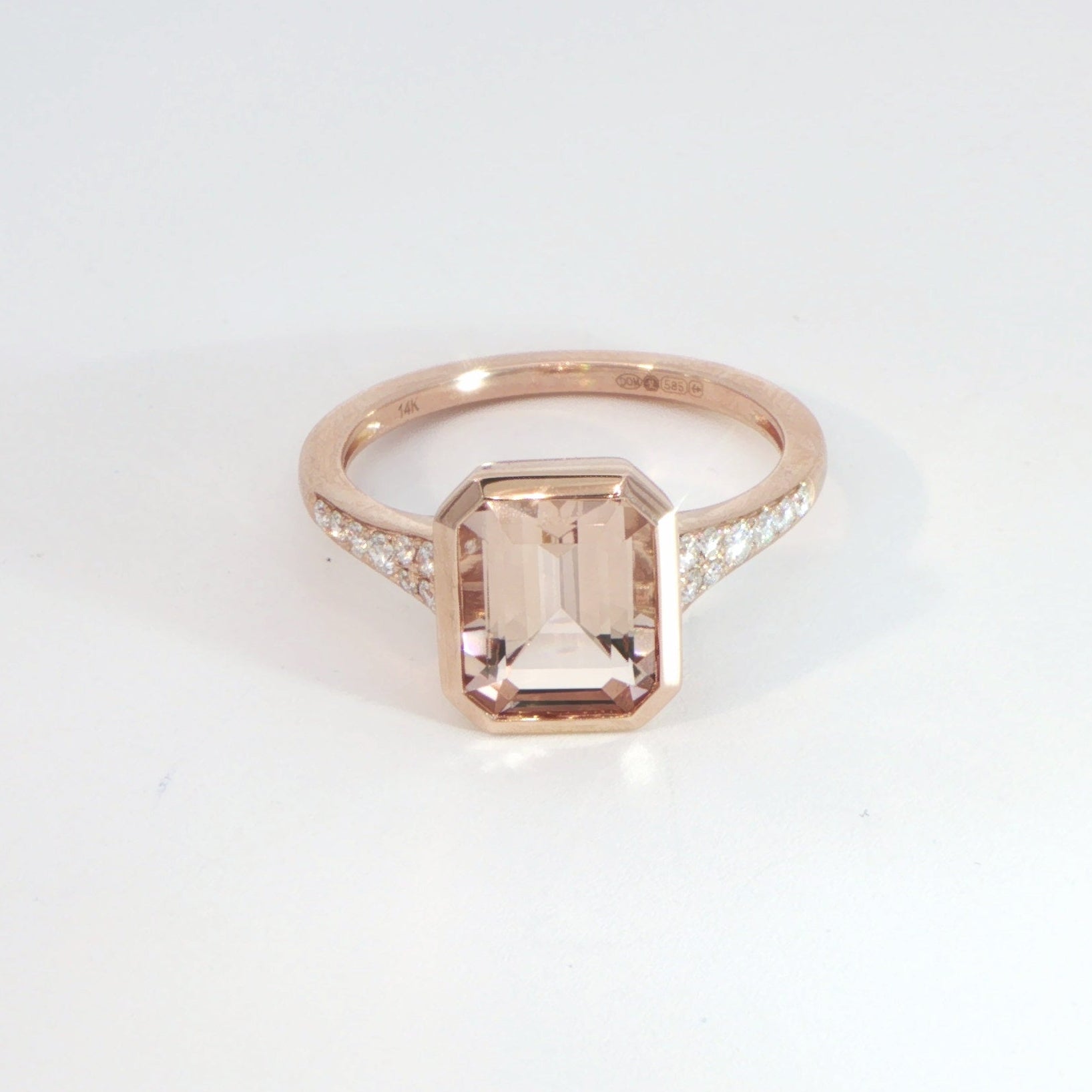 14 Carat Rose Gold Morganite and Diamond Ring