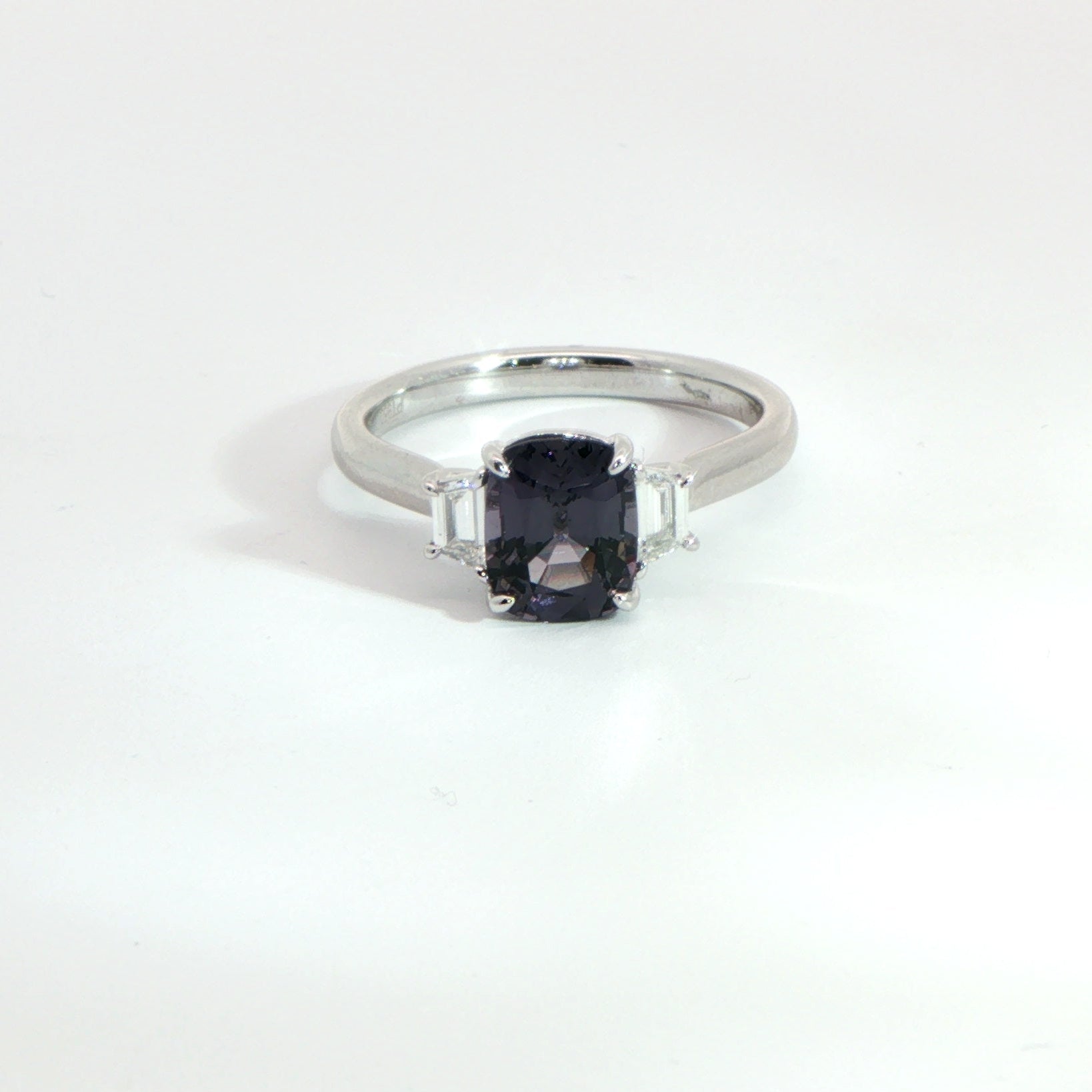 Platinum Spinel and Diamond Three Stone Ring