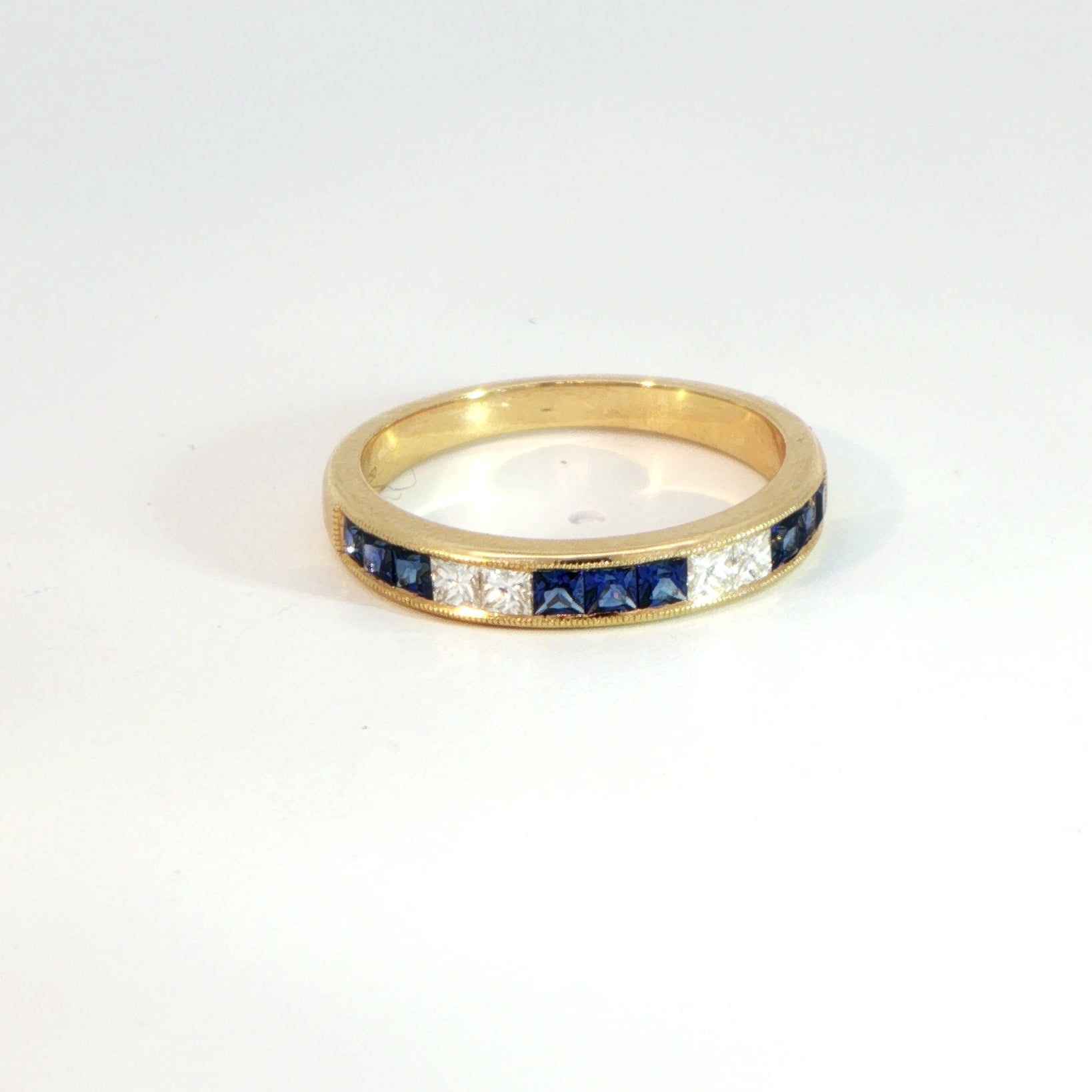 18 Carat Yellow Gold Sapphire and Diamond Half Eternity