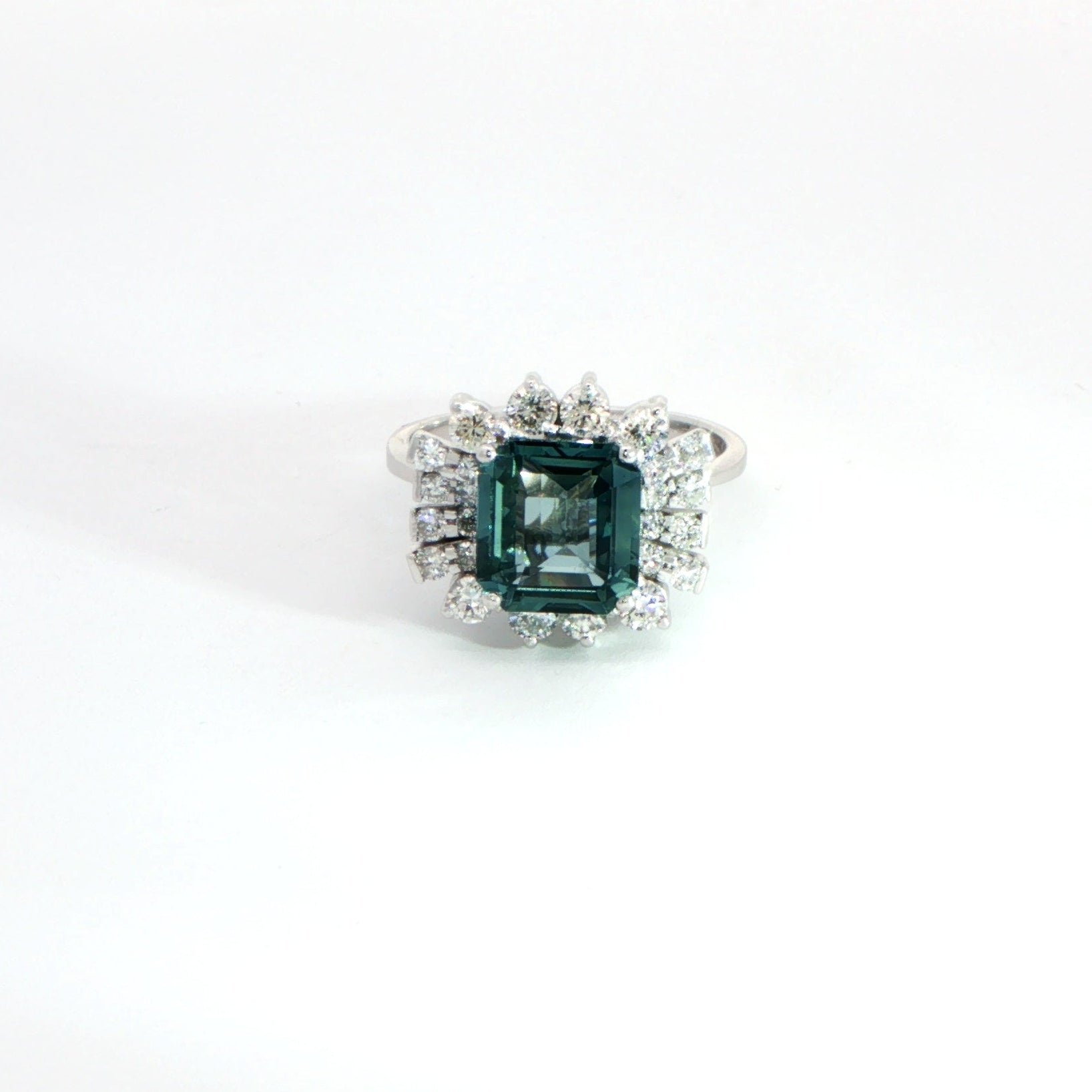 18 Carat White Gold Teal Sapphire and Diamond Dress Ring