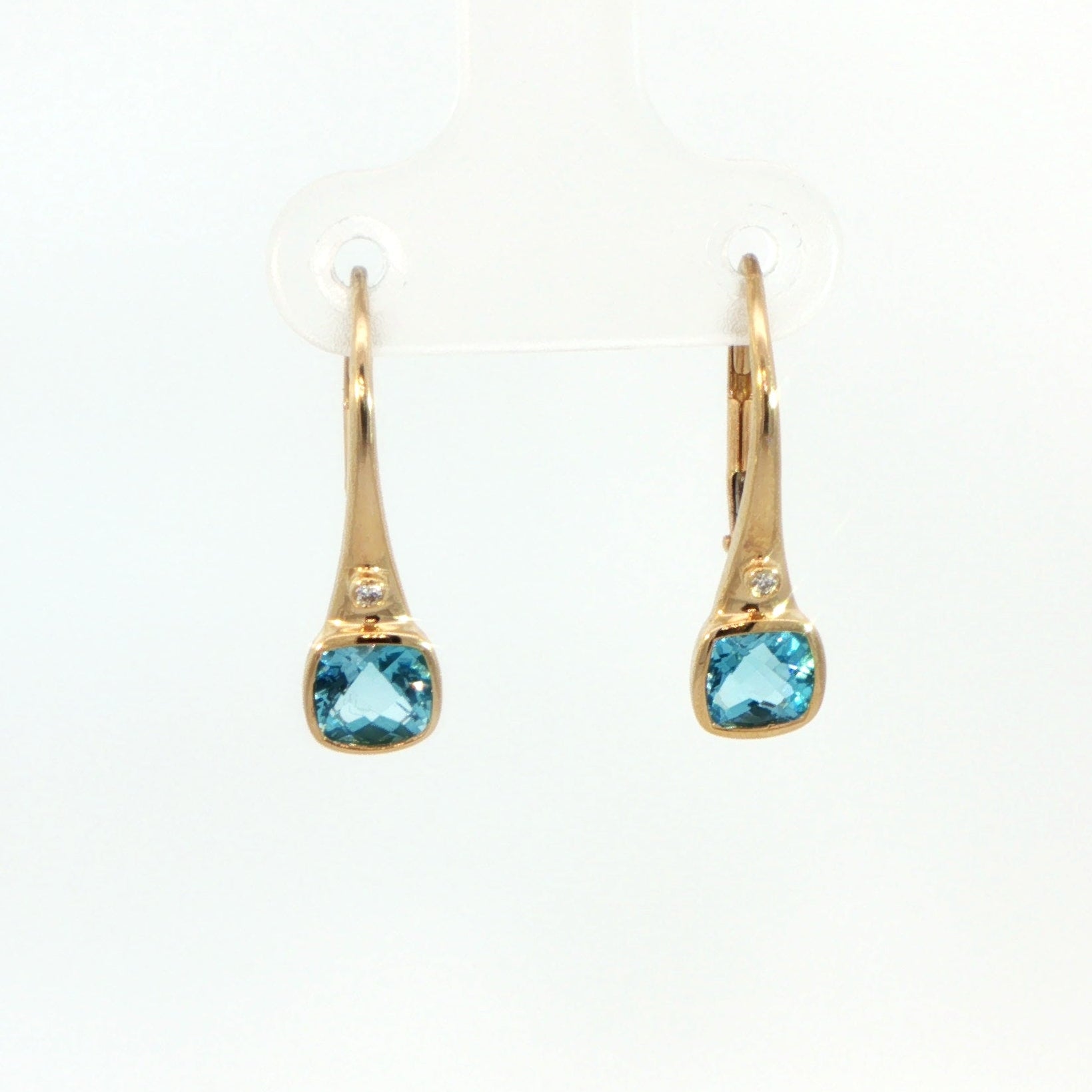 18 Carat Yellow Gold Swiss Blue Topaz and Diamond Drop Earrings