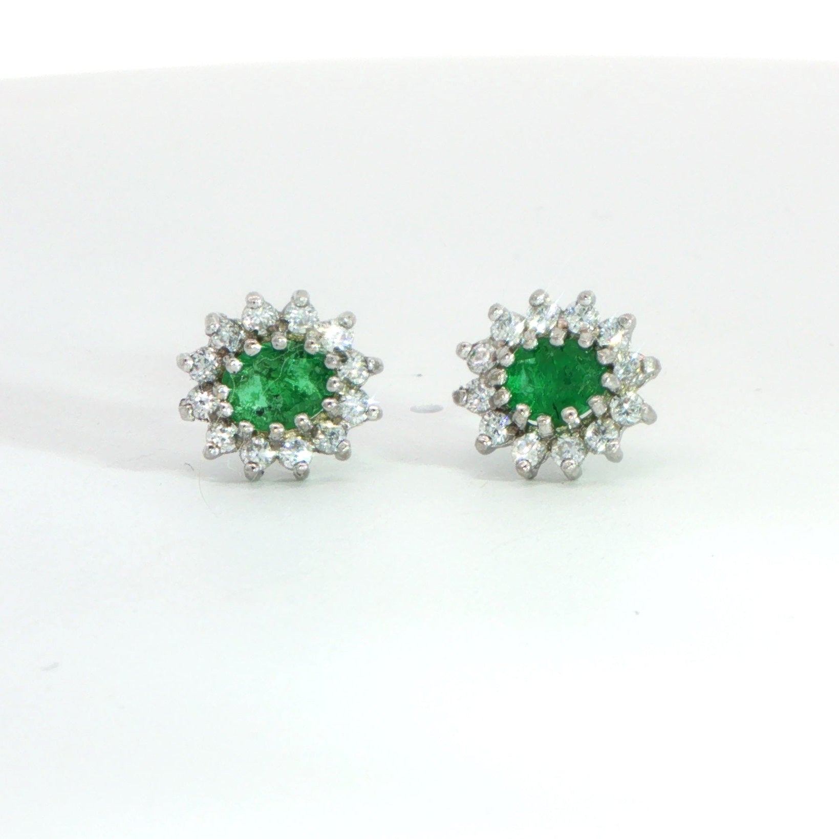 9 Carat White Gold Emerald and Diamond Stud Earrings