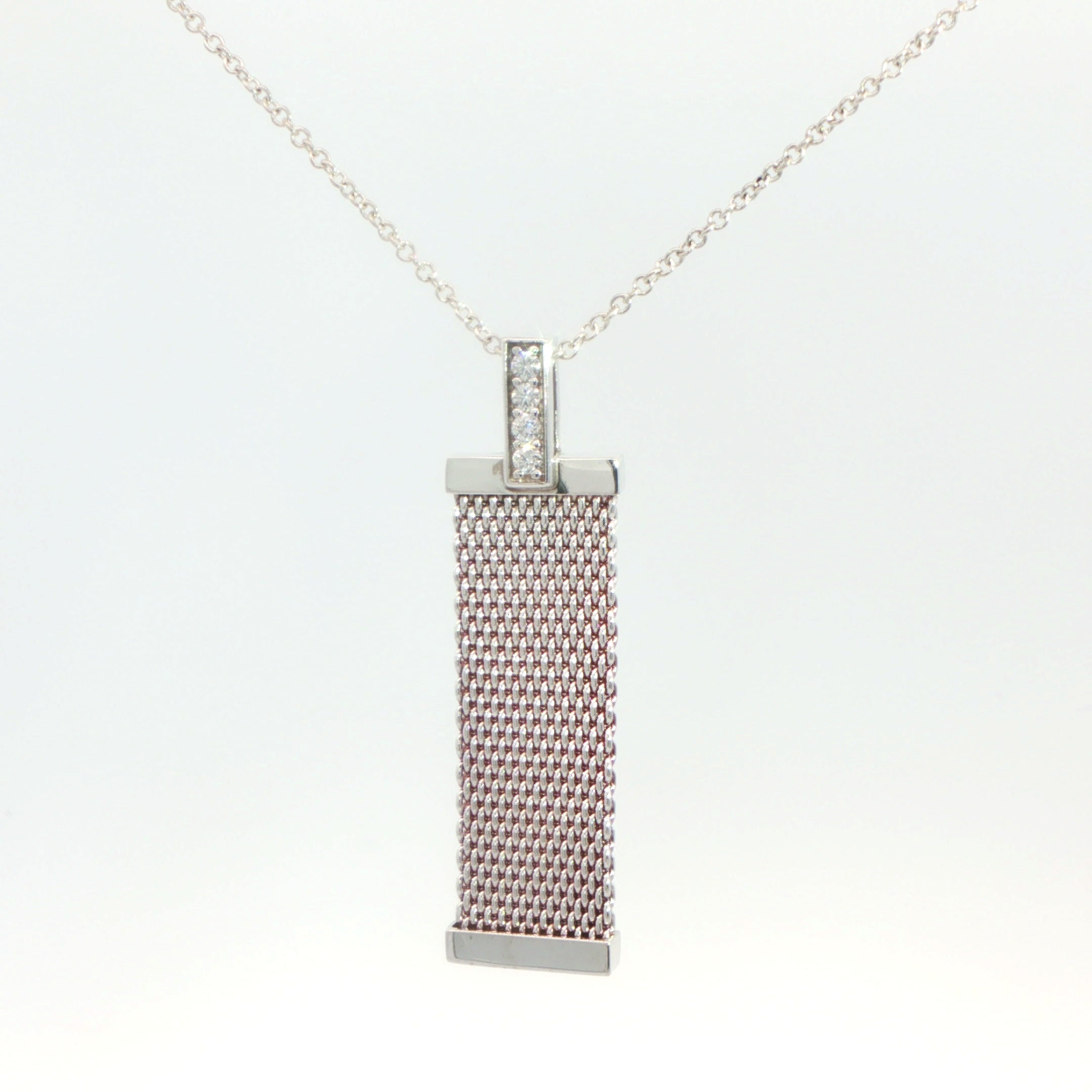 Silver Tiffany & Co. Somerset Mesh Diamond Pendant on Chain
