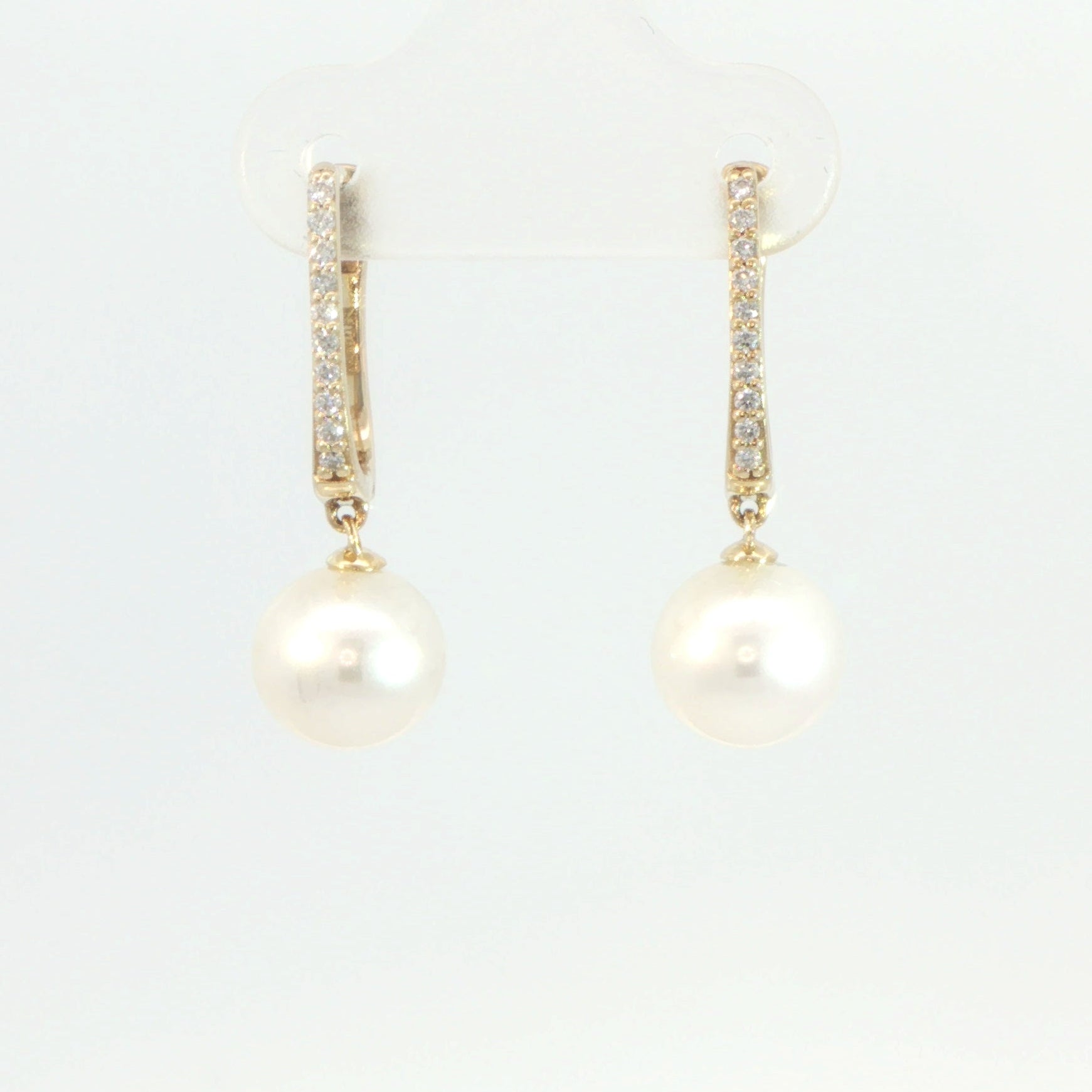 18 Carat Yellow Gold Pearl and Diamond Drop Earrings