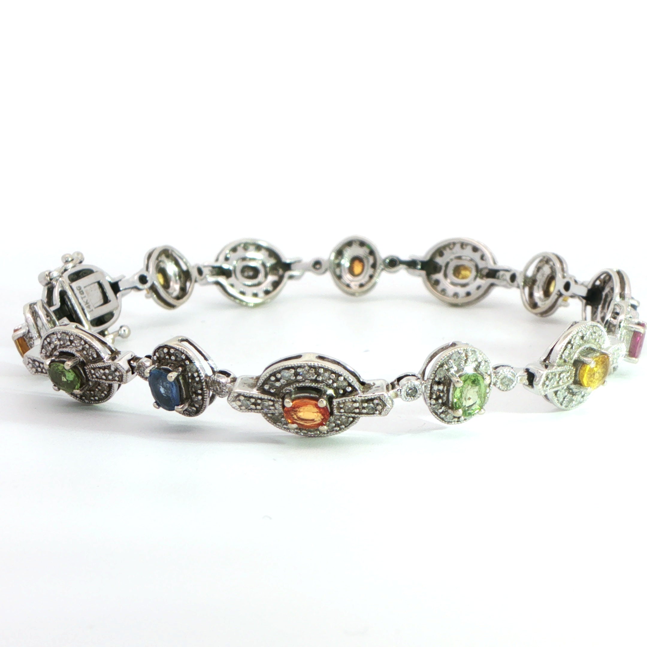14 Carat White Gold Multi Sapphire and Diamond Bracelet