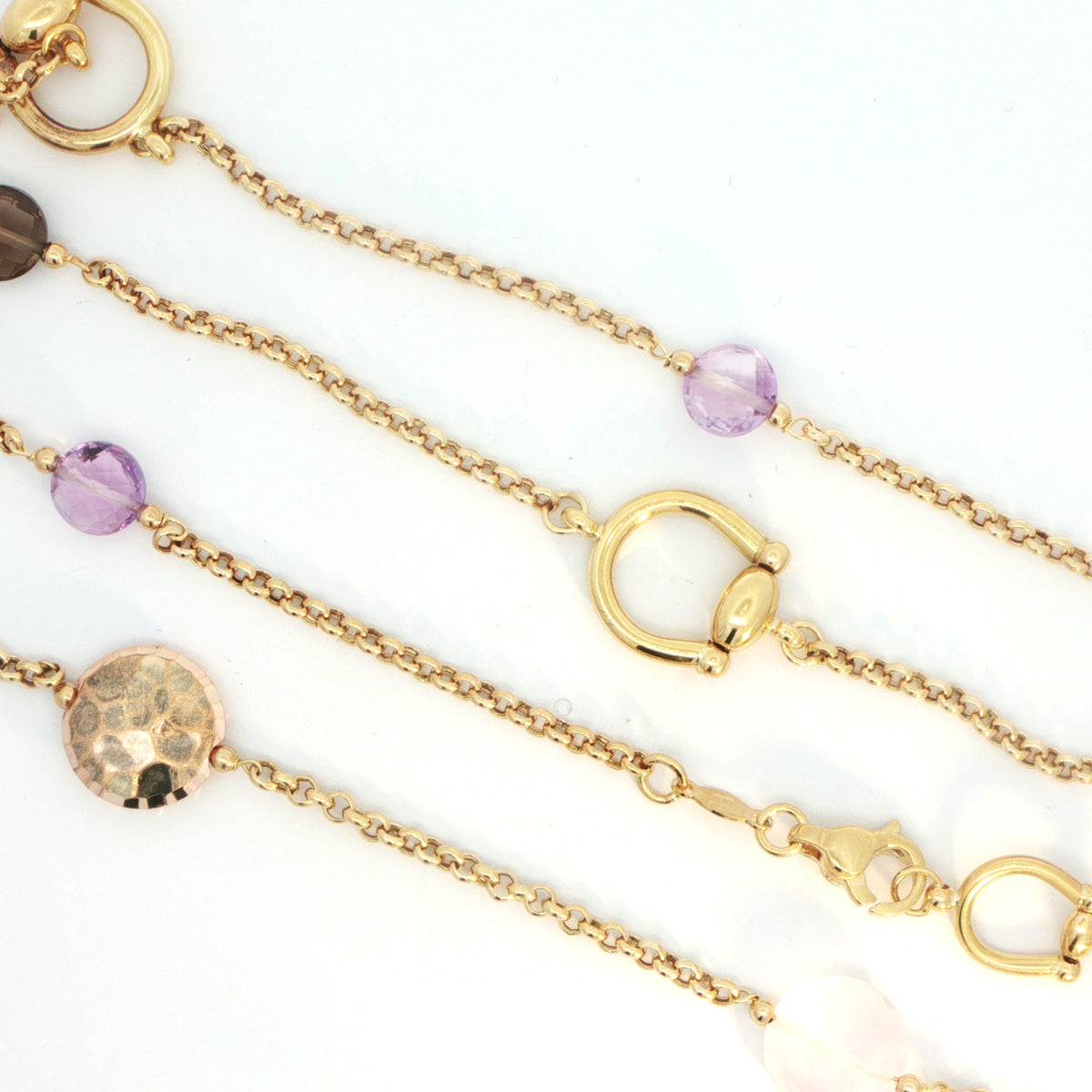 18 Carat Yellow Gold Long Multi Stone Chain Necklace