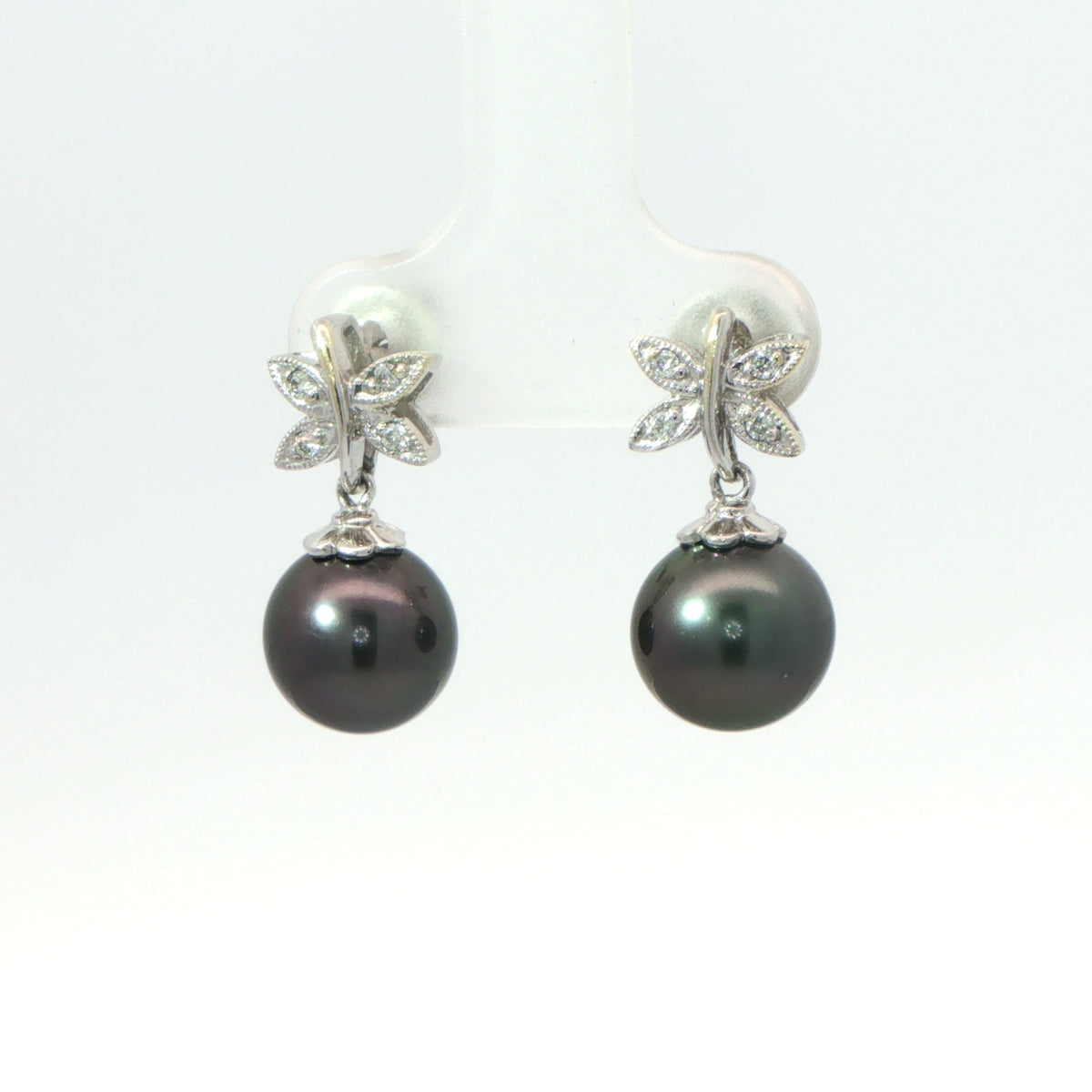 18 Carat White Gold Pearl and Diamond Drop Earrings