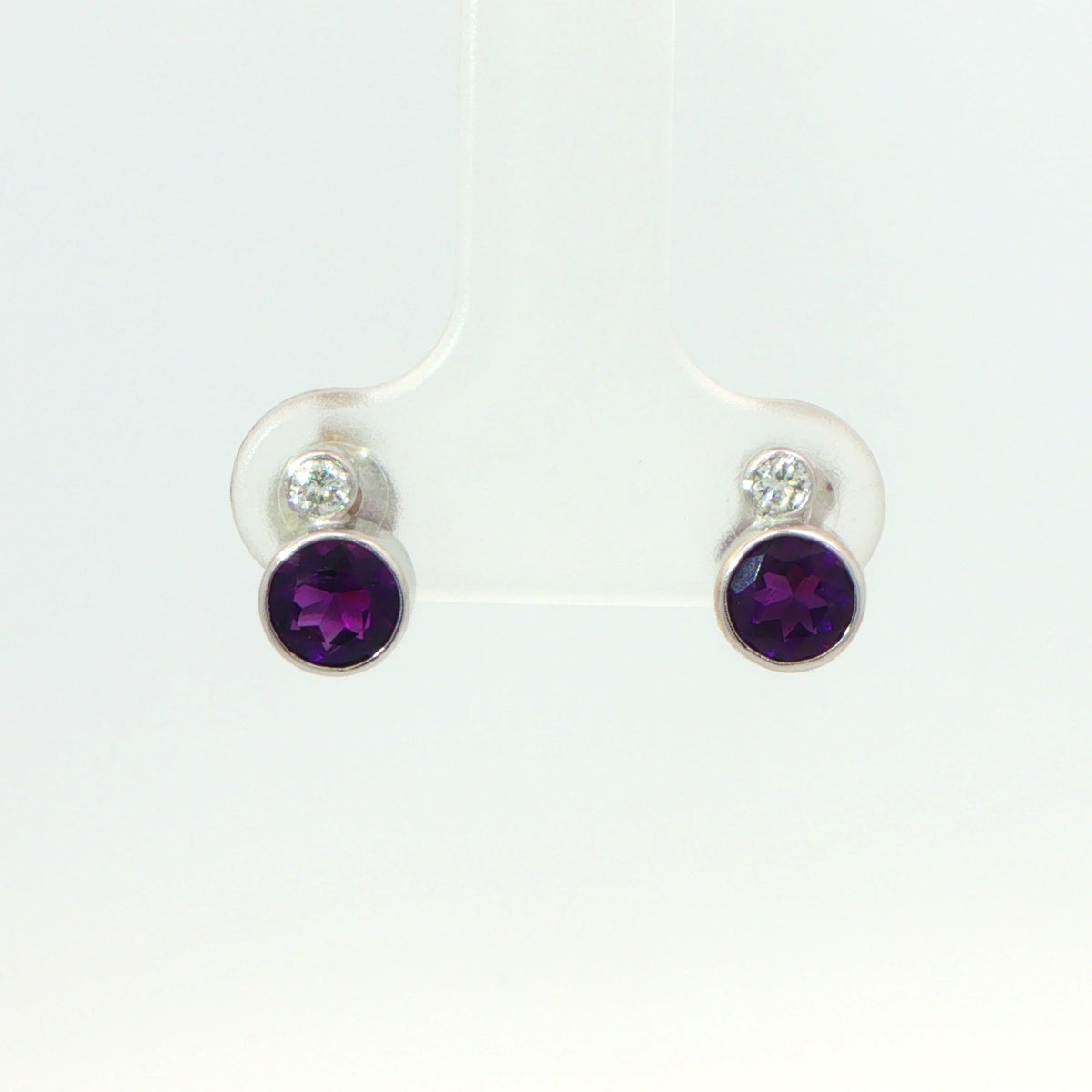 18 Carat White Gold Amethyst and Diamond Studs