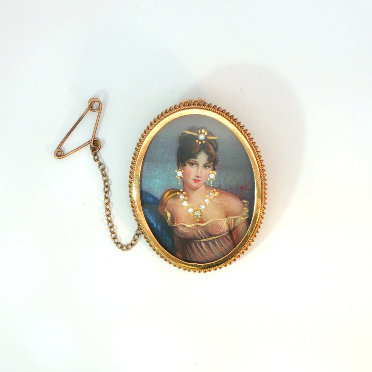9 Carat Yellow Gold Painted Lady Brooch/Pendant