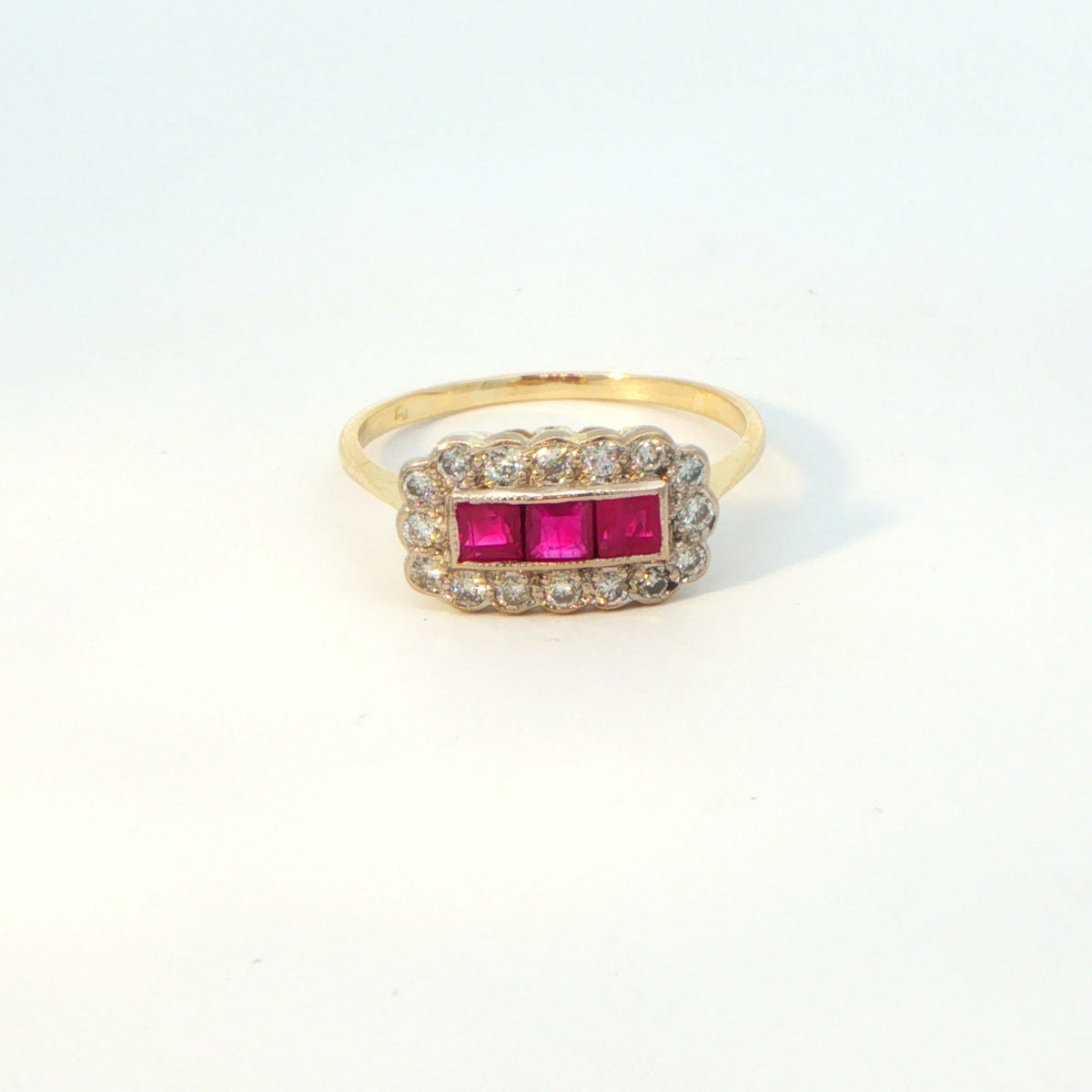 18 Carat Yellow Gold Ruby and Diamond Cluster Ring