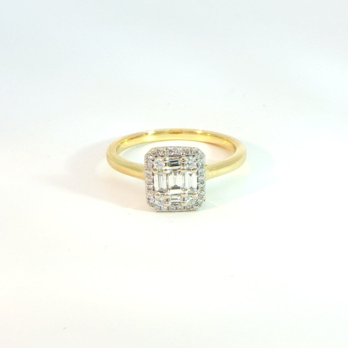 18 Carat Yellow Gold Diamond Rectangular Cluster Ring